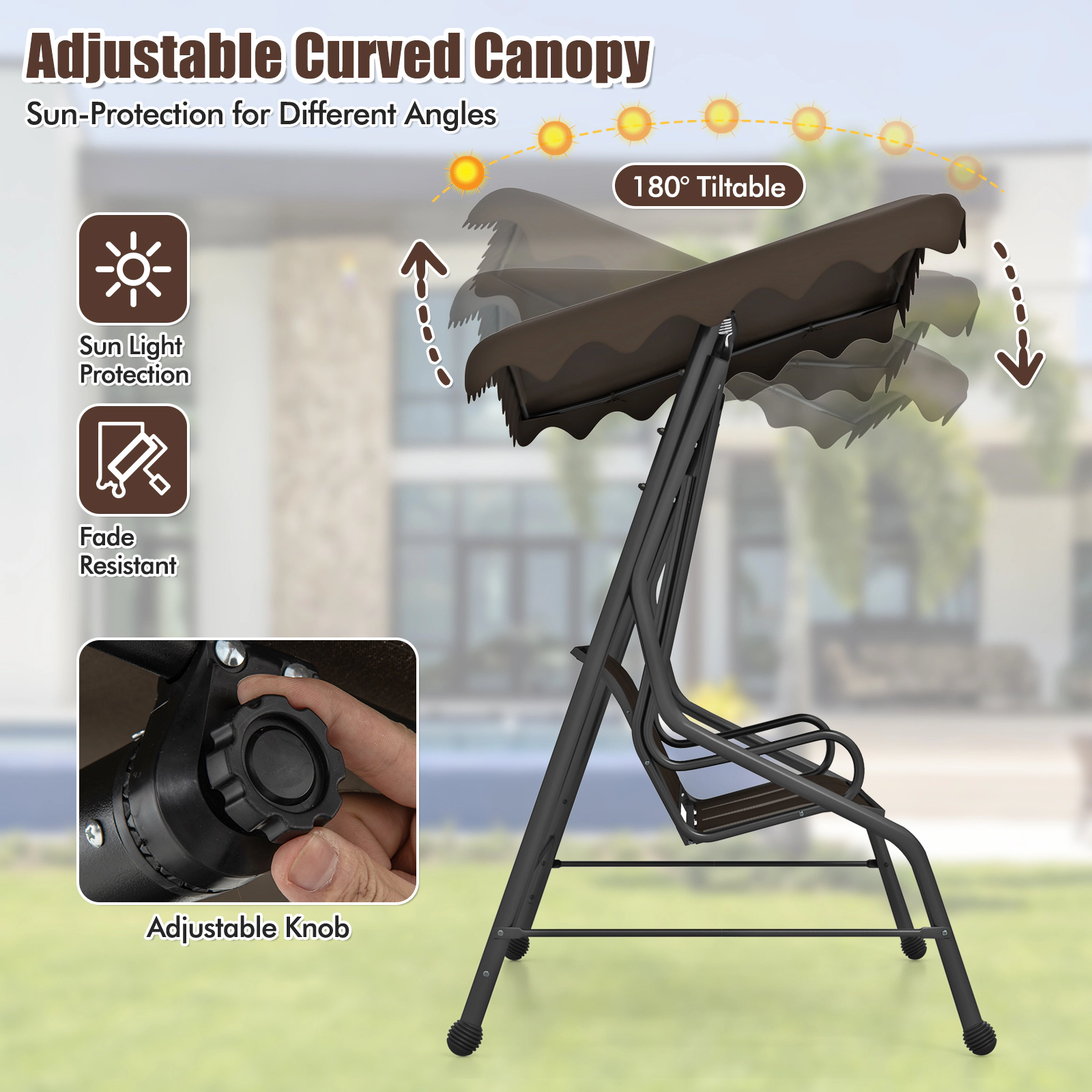 Hivvago 3-Seat Outdoor Porch Canopy Swing with Adjustable Shading