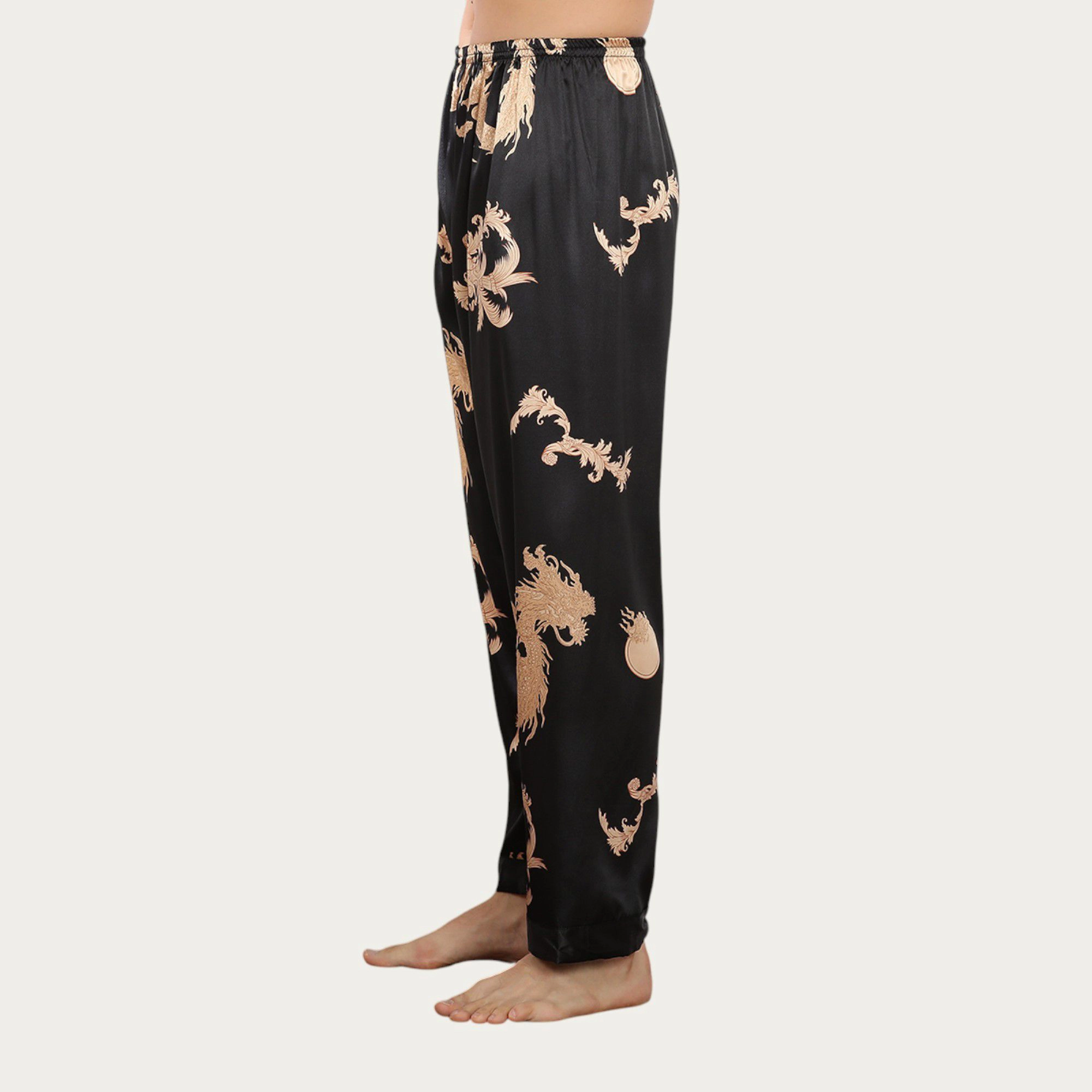 Anna-Kaci Men's Satin Lounge Pants with Baroque Print and Elastic Waistband Design