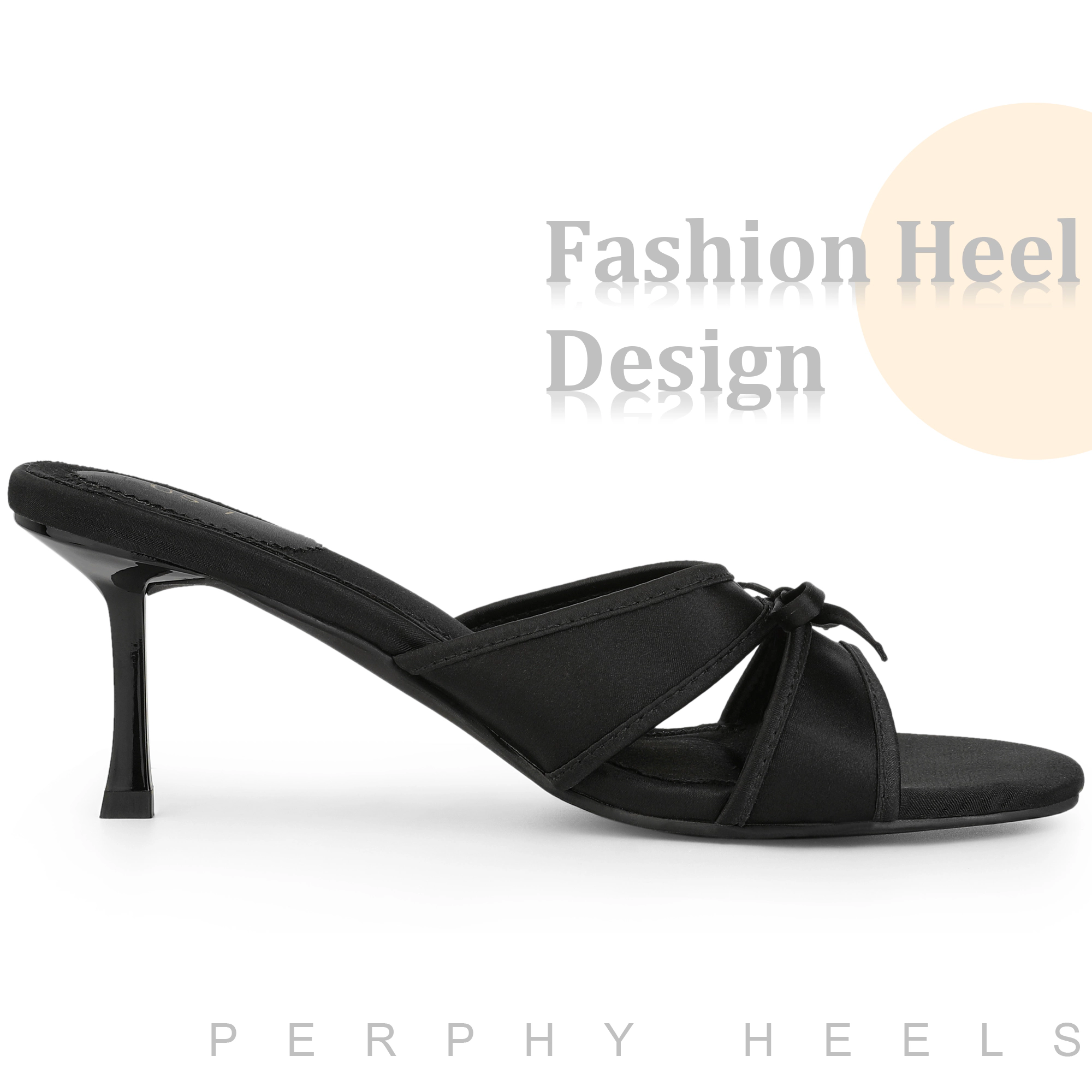 BLISSFUL STEP Women's Satin Bow Slip on Stiletto Heel Sandals