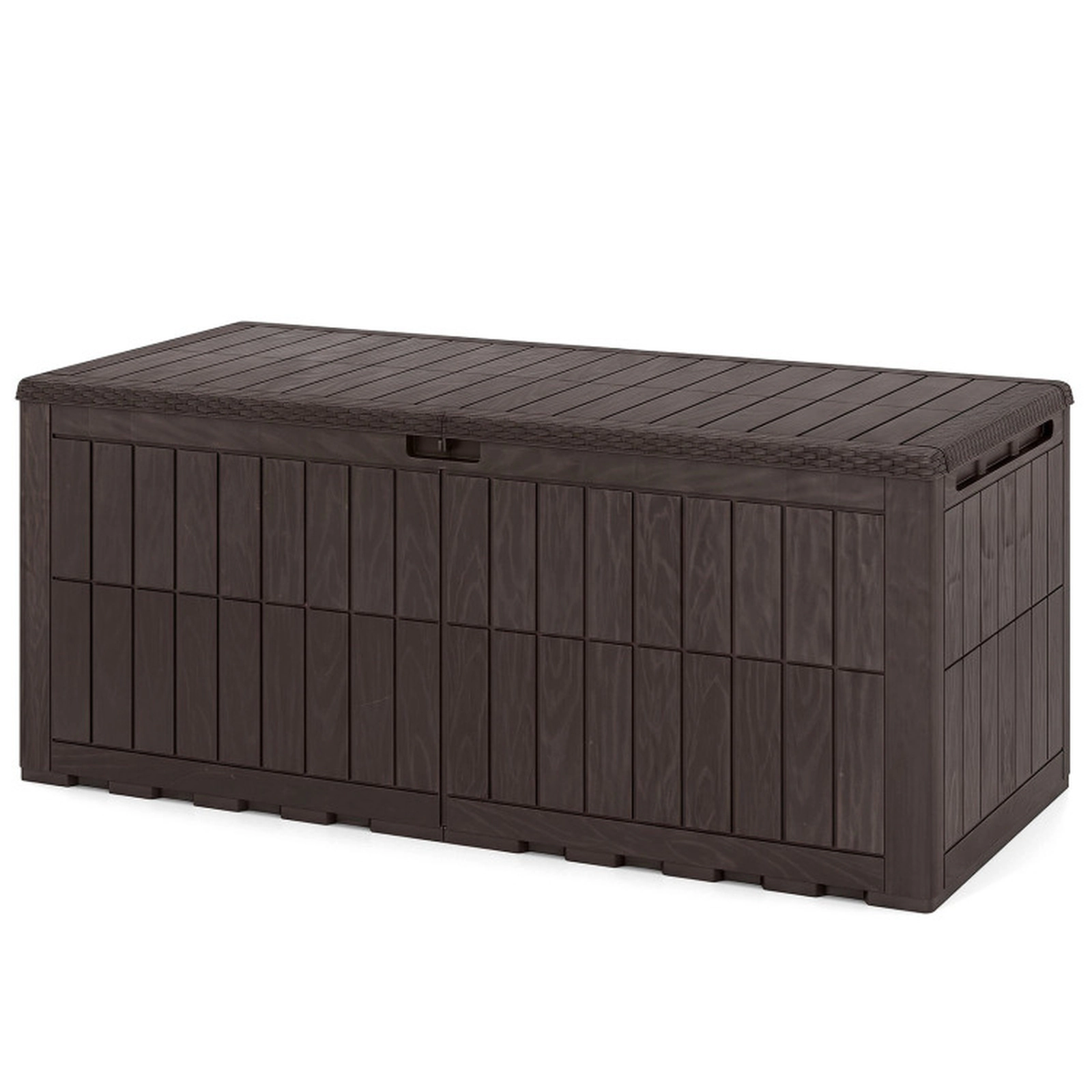 SUGIFT 180-Gallon Lockable Lift-Top PP Outdoor Patio Deck Storage Box 60.5-in x 28-in x 25-in 620-lb Seat Brown