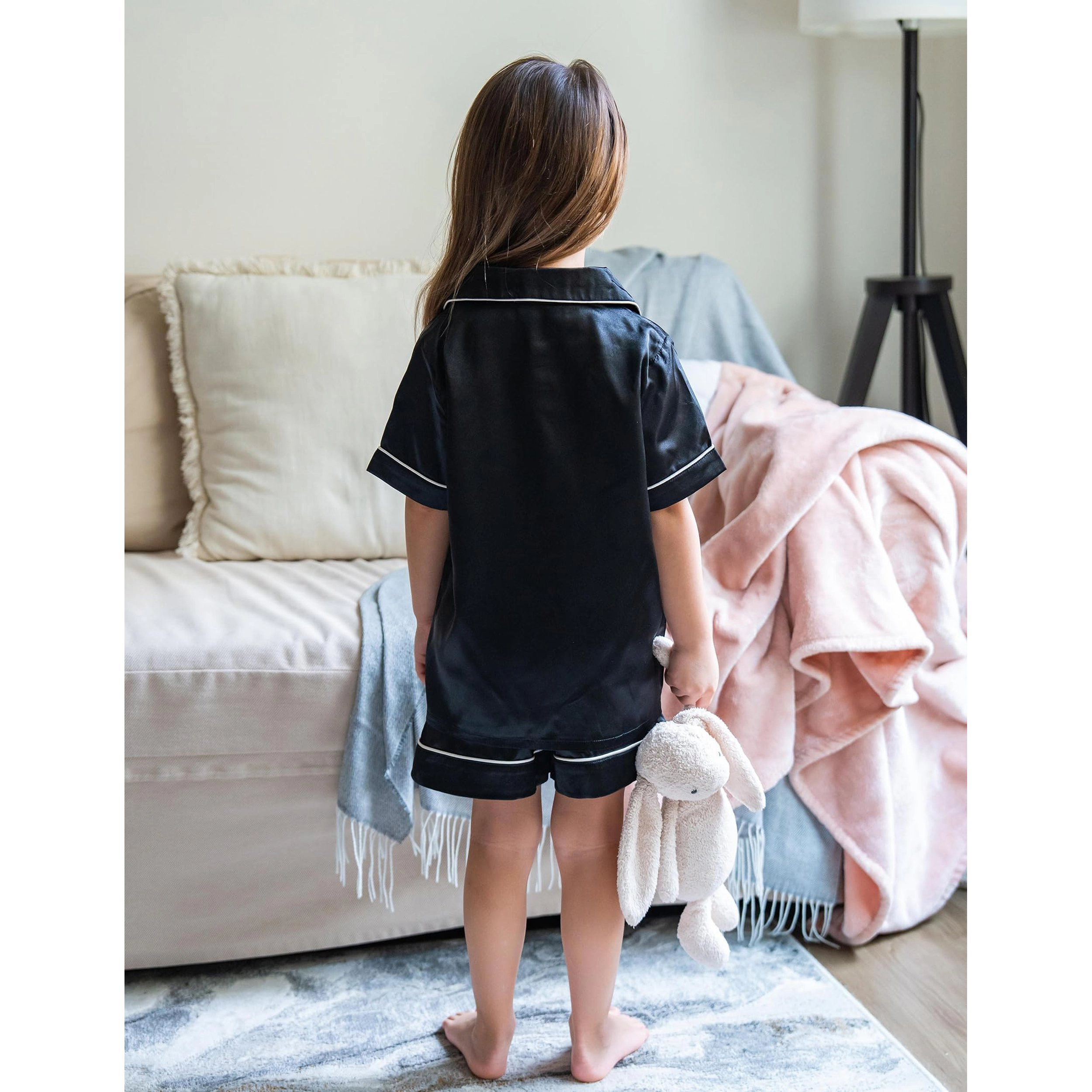 Arshiner Girls Pajamas Silk Satin Pajama Sleepwear Button Down Set Loungewear