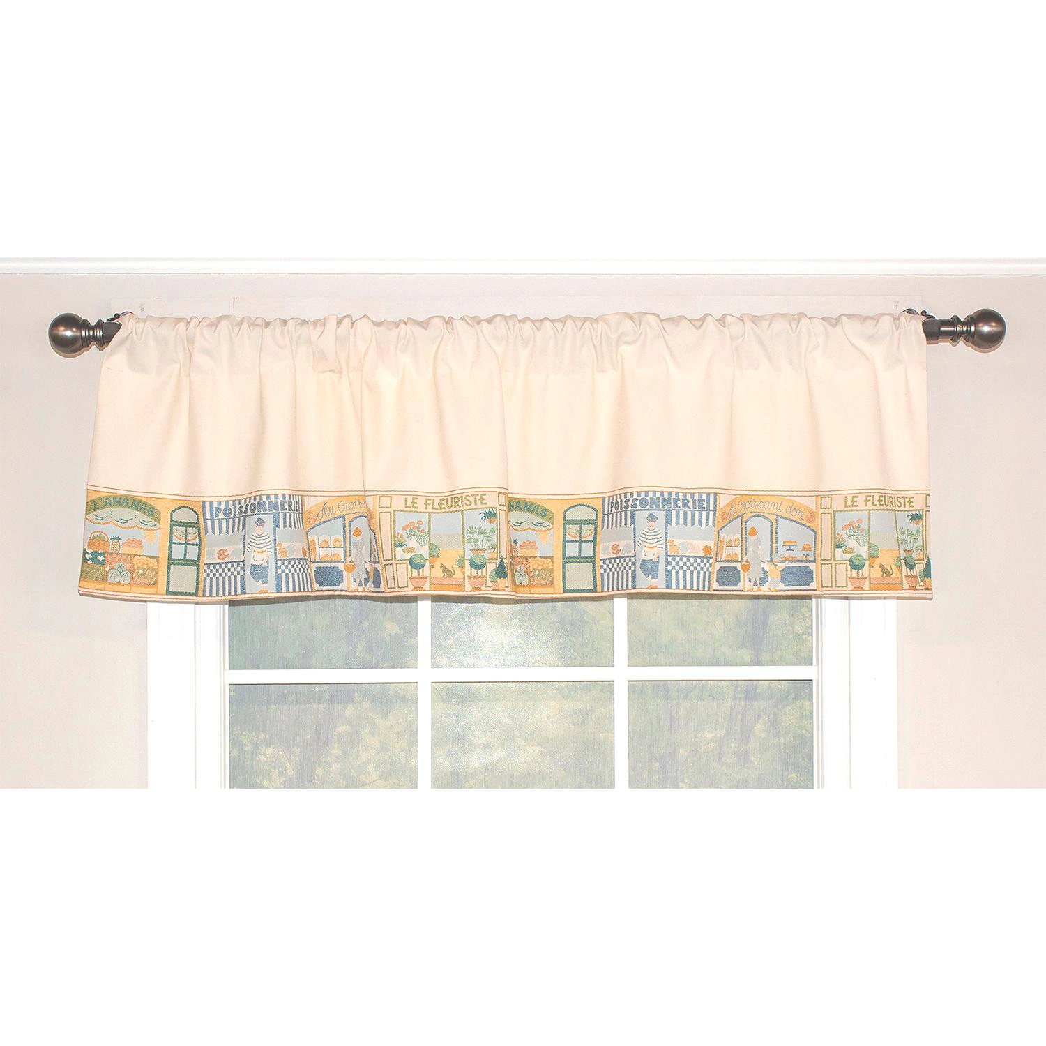 RLF Home Jour De Shopping Banded 100% Cotton with Fully Lined 3" Rod Pocket Valnance for Windows 50" x 15" Ivory