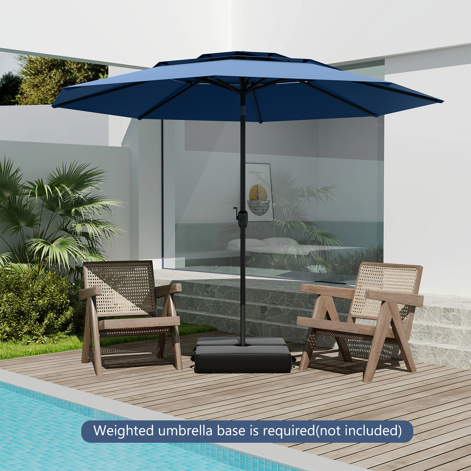 SUGIFT 10-ft Navy 3-Tier Vented Market Patio Umbrella with One-Button Tilt and 6.5-ft Rim Clearance
