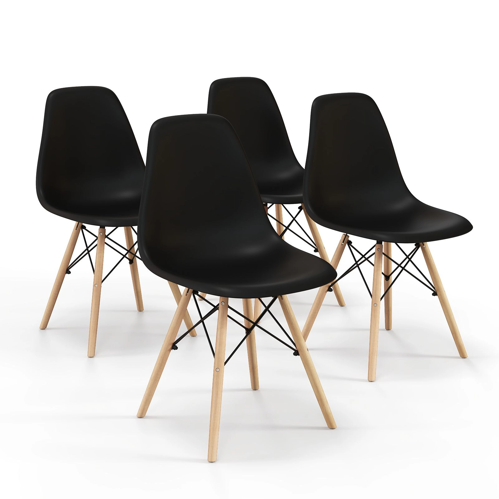 SlickBlue Unisex Set of 4 Modern Plastic Dining Chairs with Wood Legs