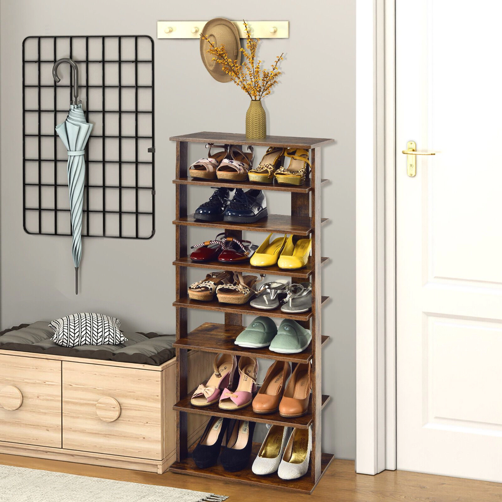 SlickBlue 7 Tier Shoe Storage Rack With Display Shelf, MDF