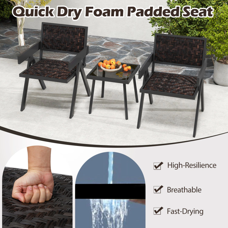 Hivvago 3 Pieces Patio Pe Wicker Bistro Set With Quick-Drying Foam-Black