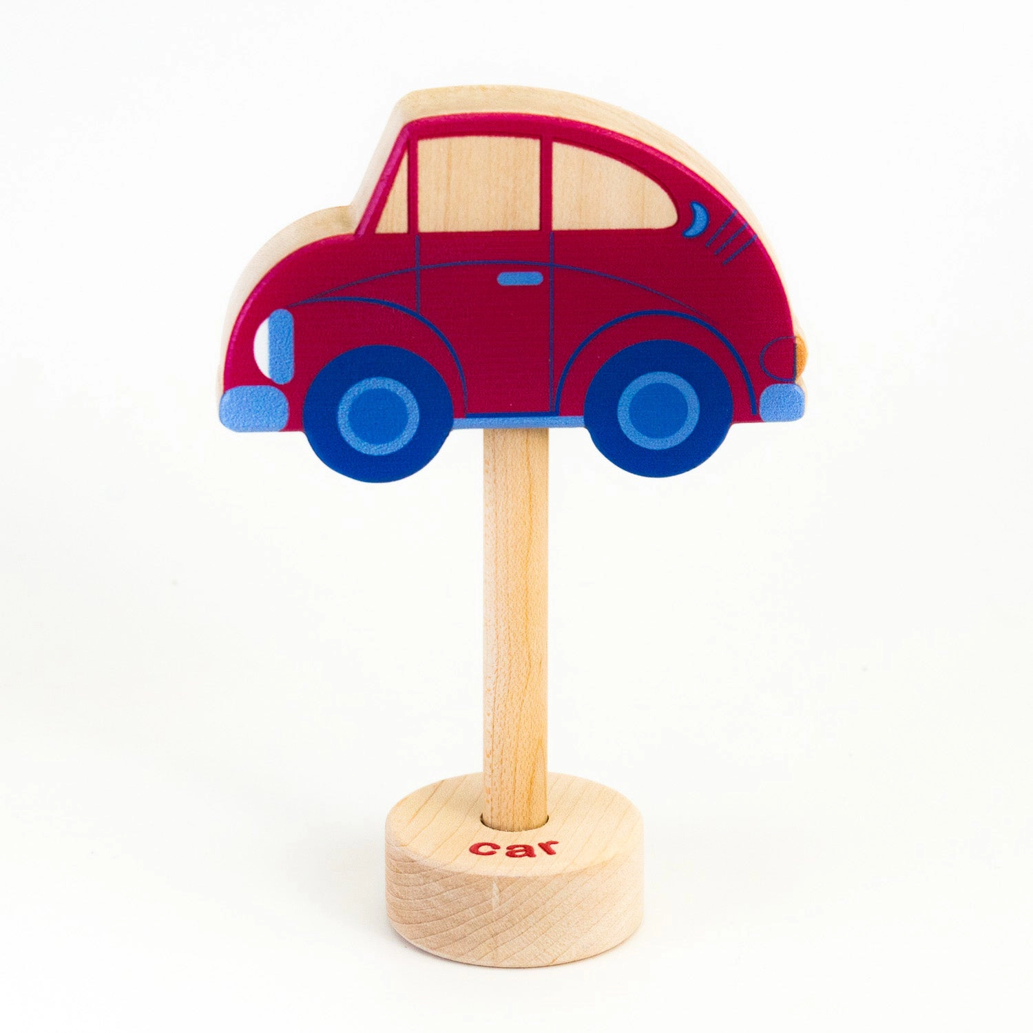 Grasp & Giggle Car Rattle, Wooden Baby Toy Made in USA