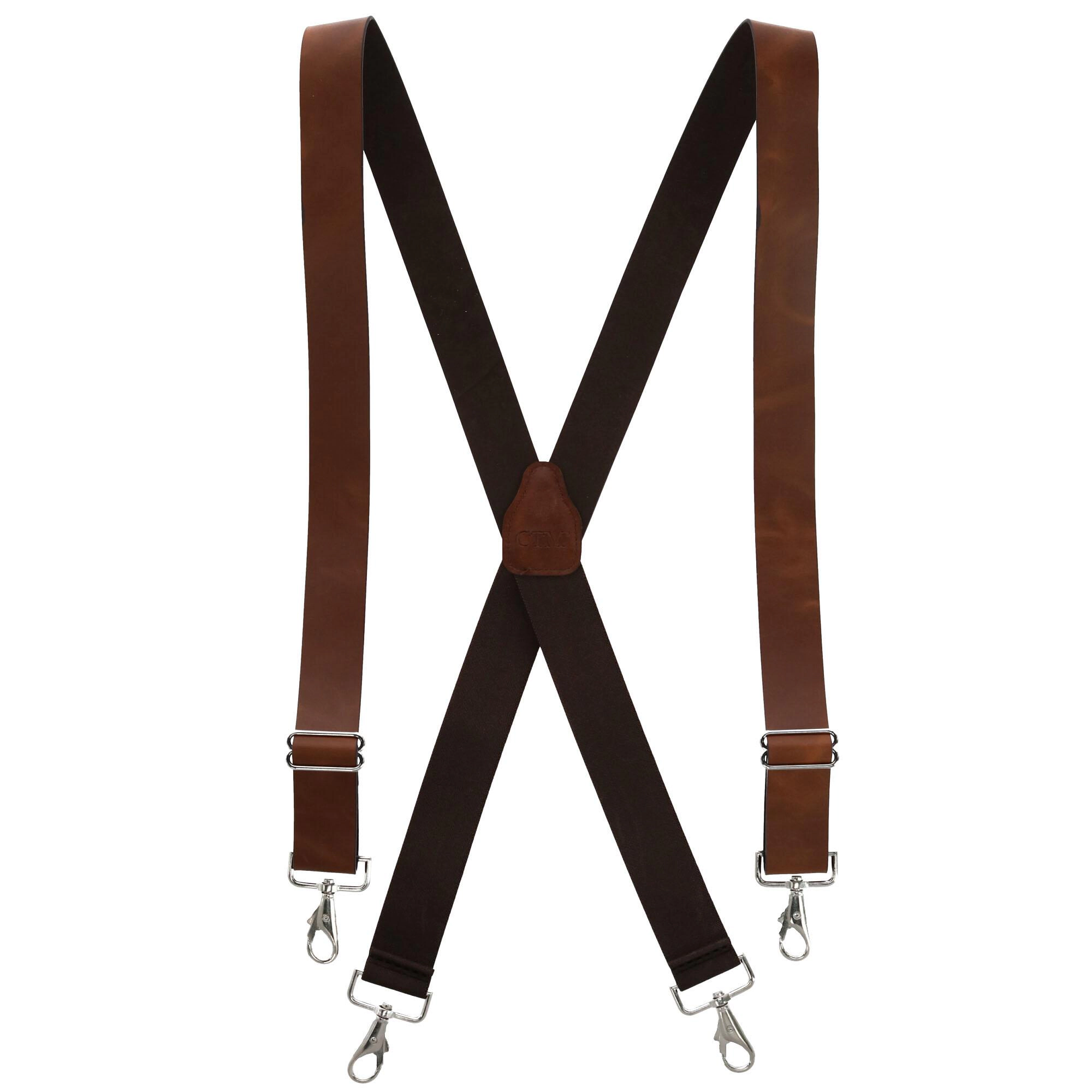 CTM® Men's Smooth Leather Wide Width Suspenders w Metal Swivel Hook Ends