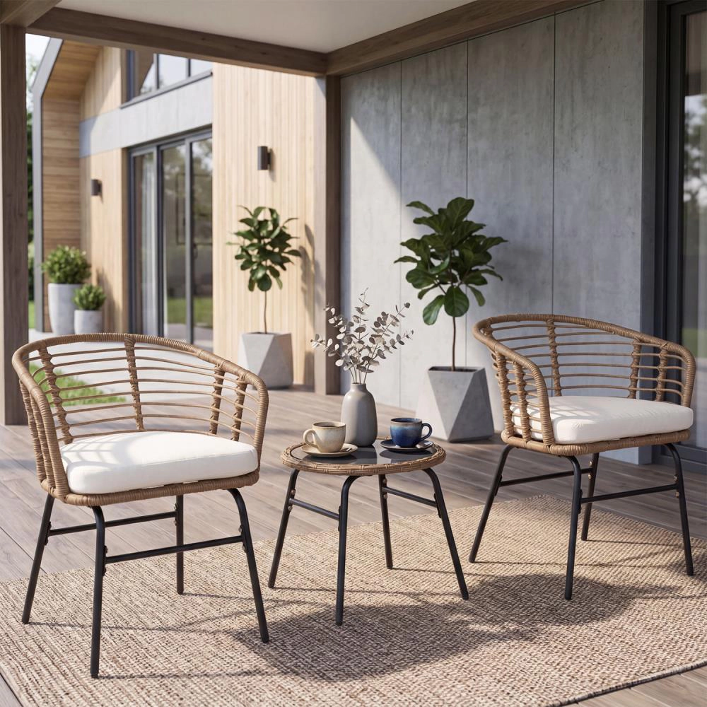 Hivvago 3 Pieces Outdoor Patio Furniture Set With Soft Cushions