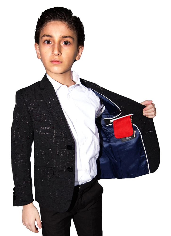 Elie Balleh Boys Slim Fit Windowpane Blazer
