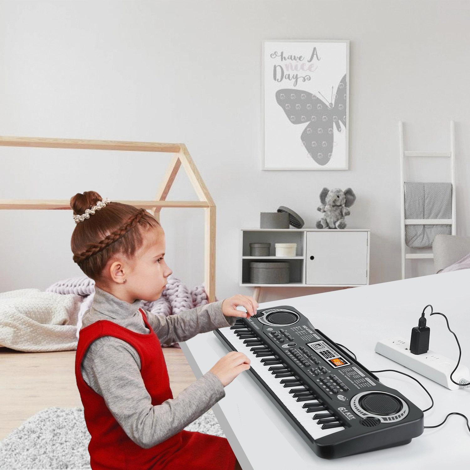 GBruno 61-Key Electronic Keyboard With Microphone