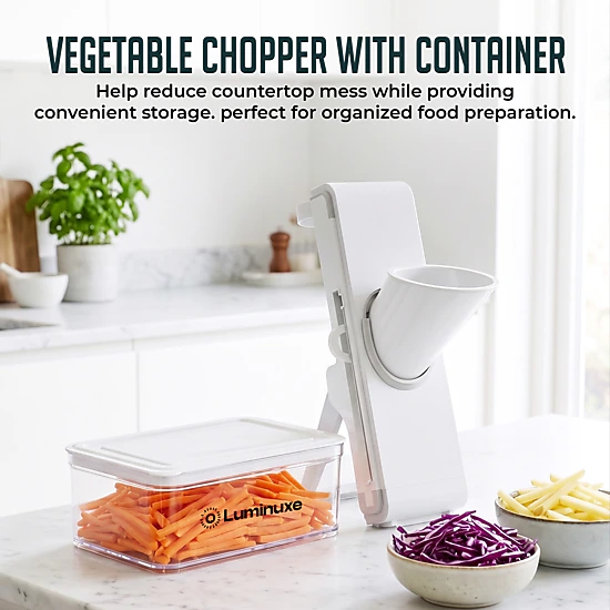 Luminuxe Mandoline Slicer with Container, Adjustable Thickness Vegetable Slicer, Foldable Manual Mandoline Chopper