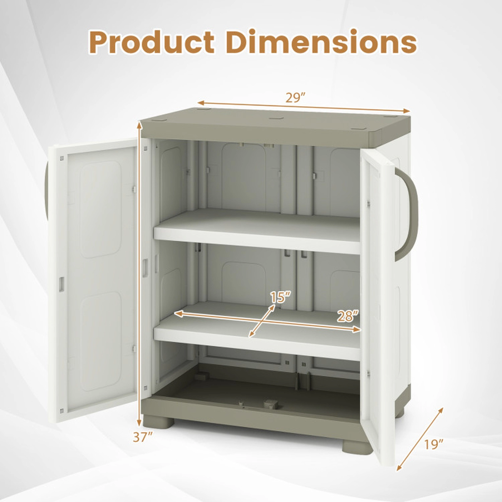 SUGIFT 2-Door Waterproof Snap Together Freestanding Sideboard Cabinet 29-in x 19-in x 37-in 55-lb per Shelf Beige