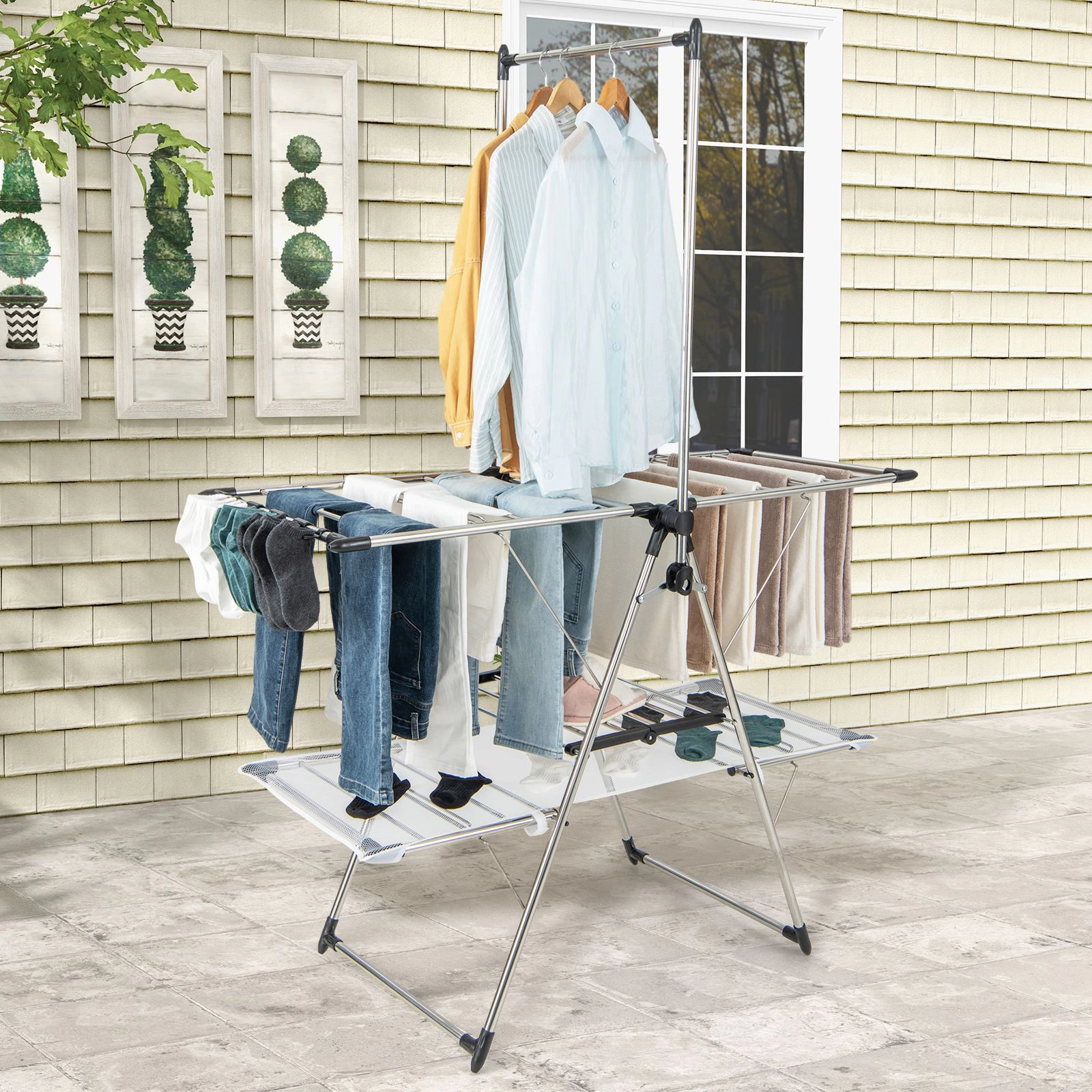 SlickBlue Foldable Clothes Drying Rack, Adjustable Gullwing, 2-Tier