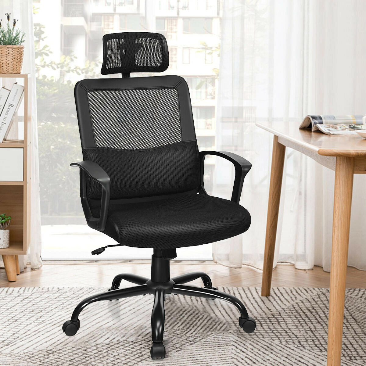 SUGIFT High Back Mesh Ergonomic Swivel Office Chair with Headrest 265-lb Capacity 45.5-49.5-in Adjustable Height Black