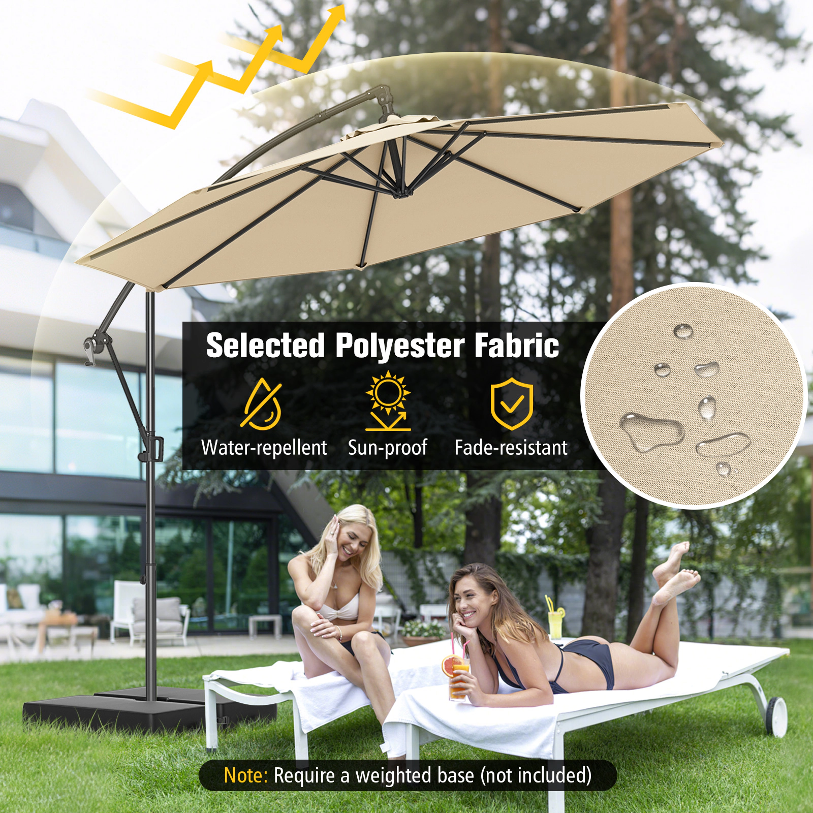 SUGIFT 10-ft Beige Offset Hanging Patio Umbrella with Infinite Tilt 360-Degree Rotation and 8 Metal Ribs