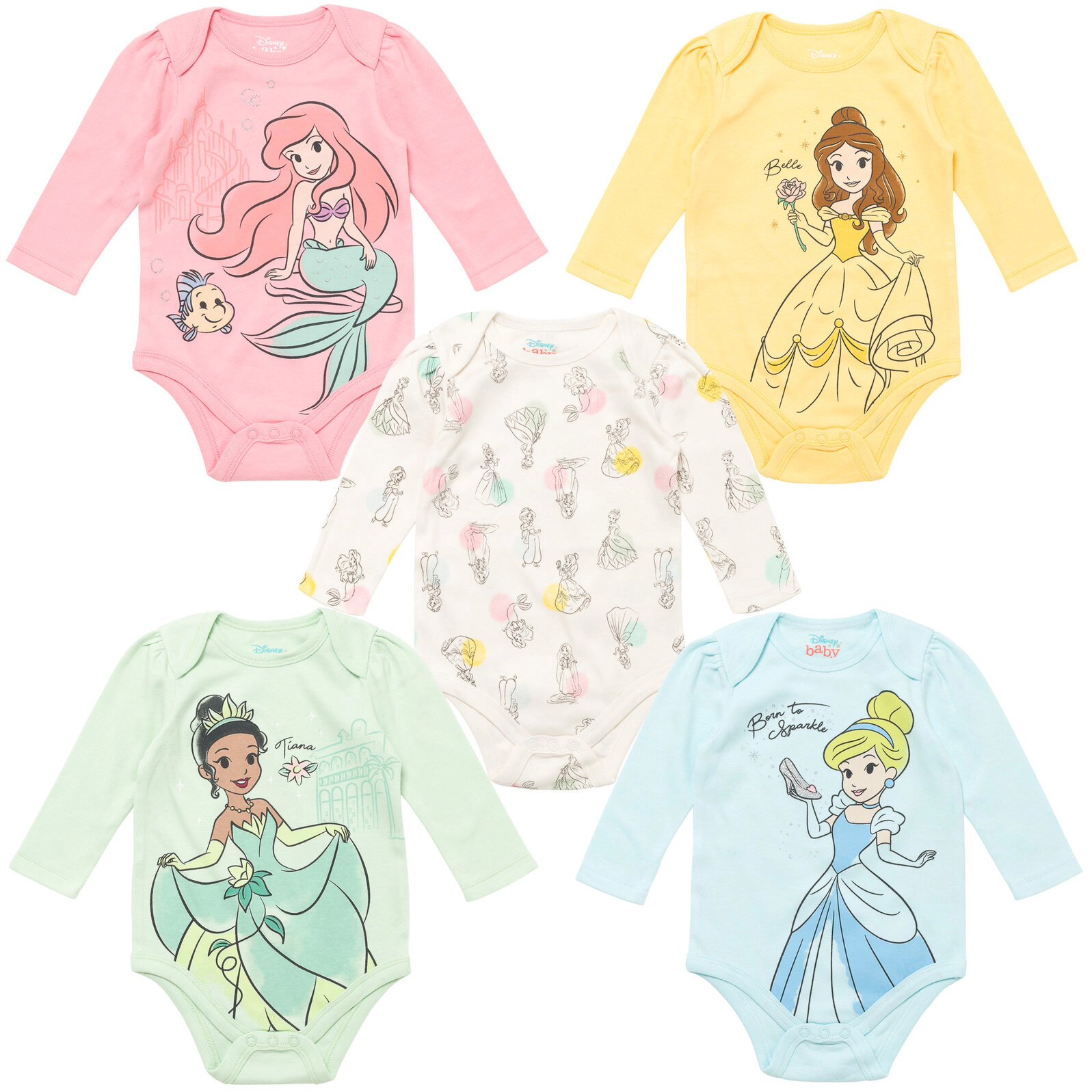Disney Baby Girls' 5-Pack Long Sleeve Bodysuits