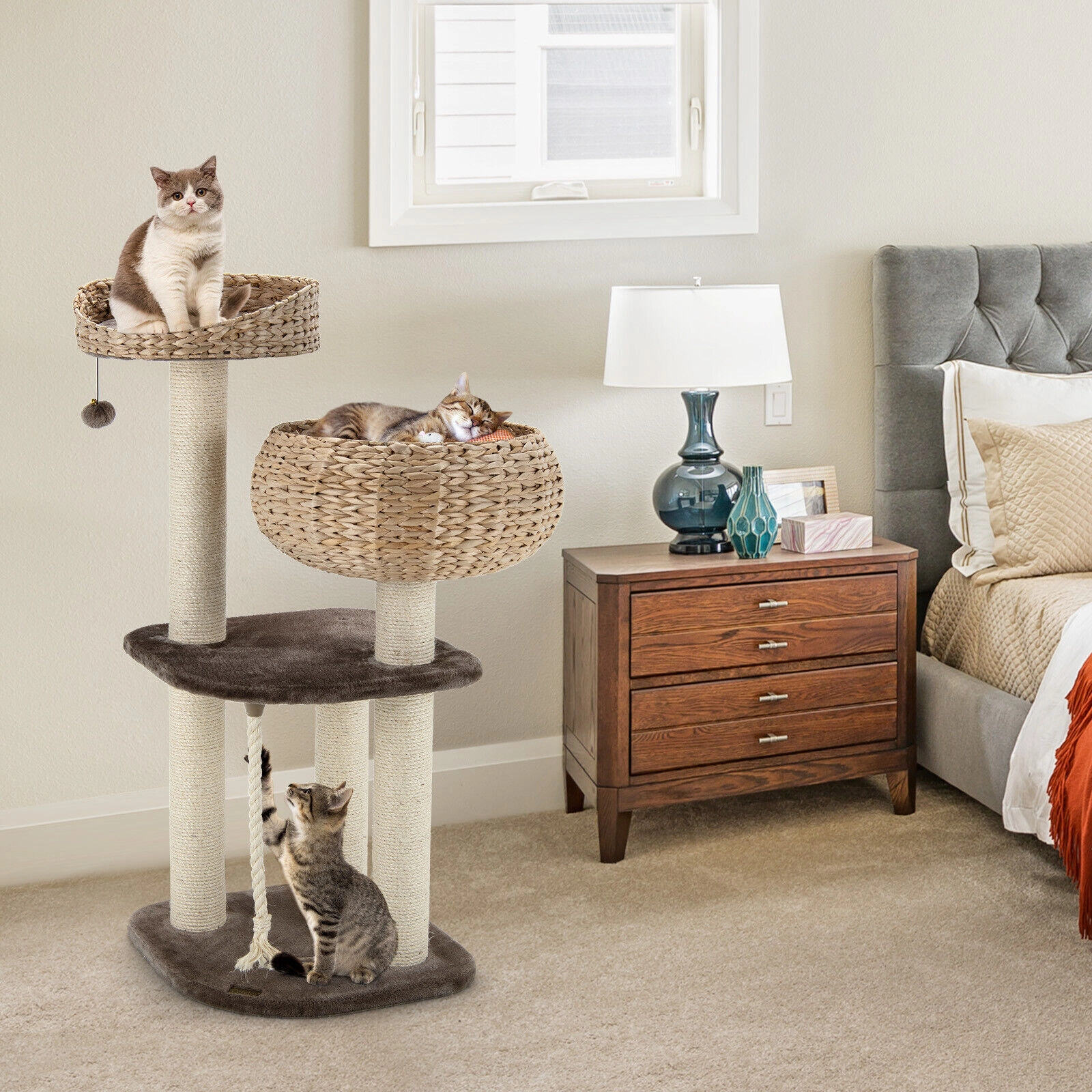 SUGIFT 41-in Rattan Cat Tree with Napping Perch 22-lb Capacity 41-in Tall Cat Furniture As Picture Shows Brown
