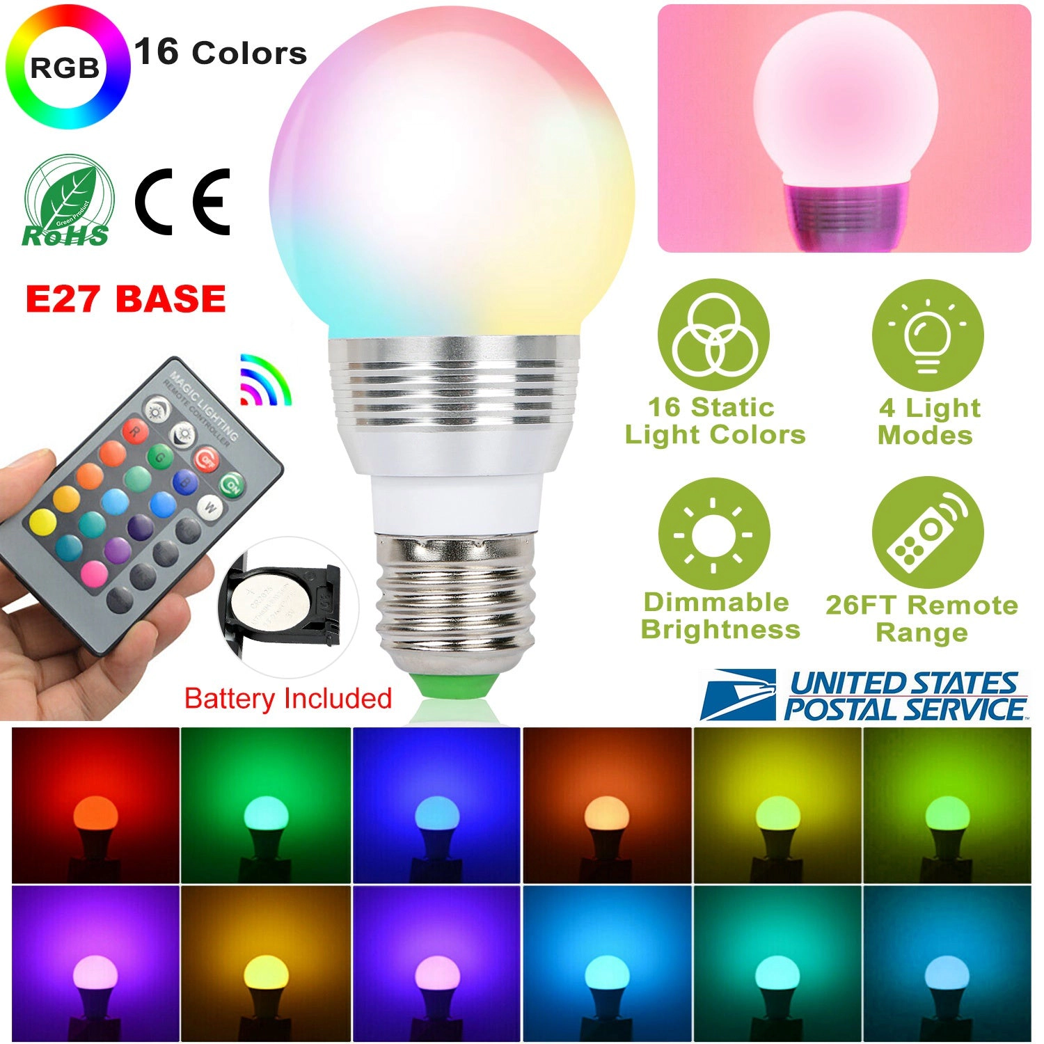 GBruno 16-Color LED Bulb With Remote Control