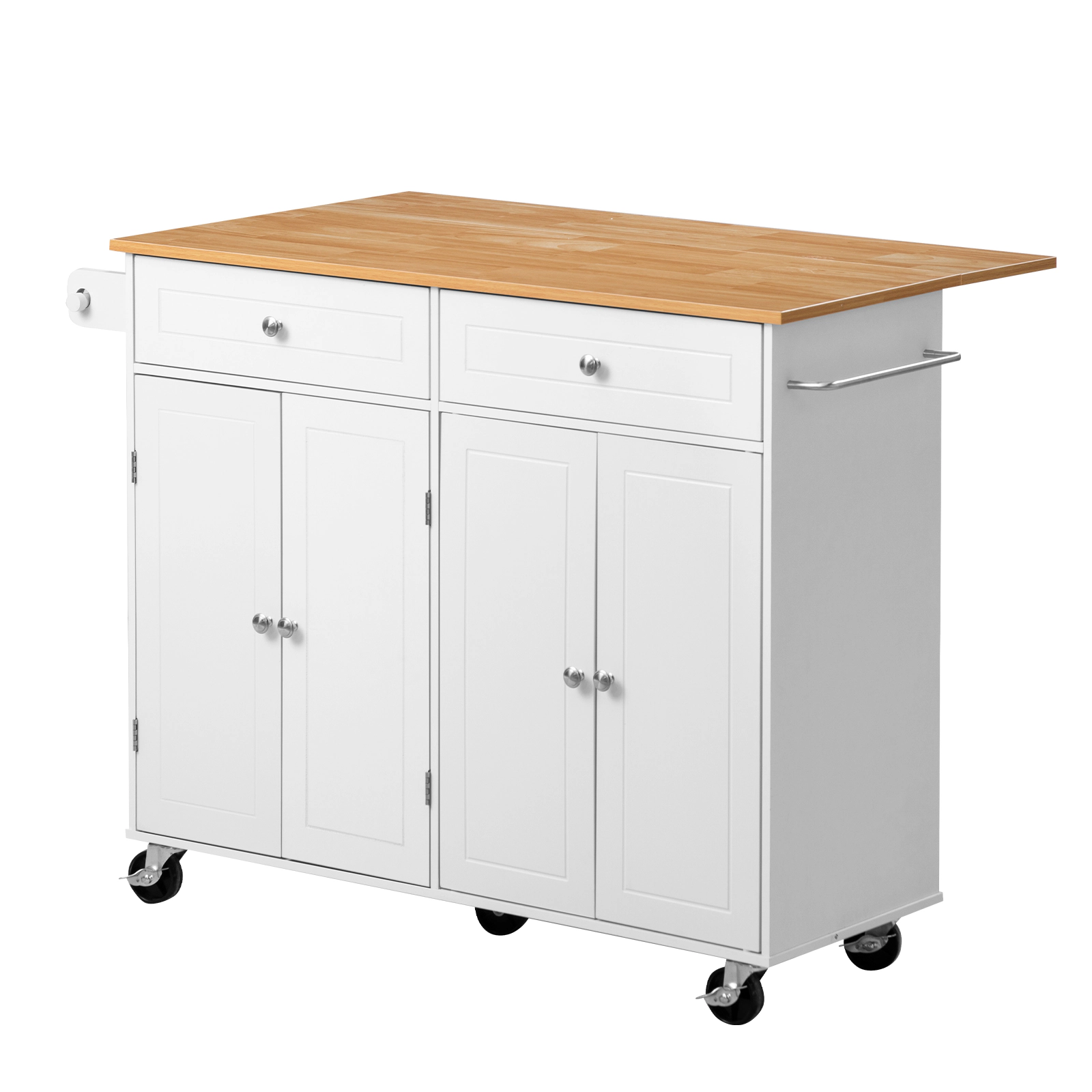 HONGGE Kitchen Island Cart with Storage Mobile Rolling on Swivel Wheels 2 Drawers Cabinet