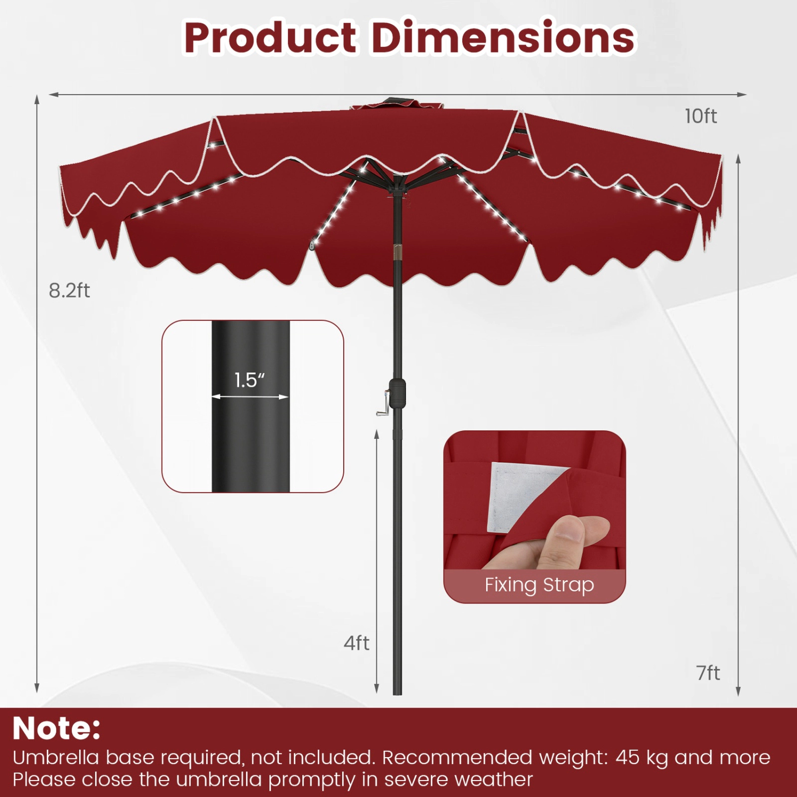 SUGIFT 10-Foot Wine Market Patio Umbrella with 112 Solar LED Lights, Crank Lift and Push-Button Tilt