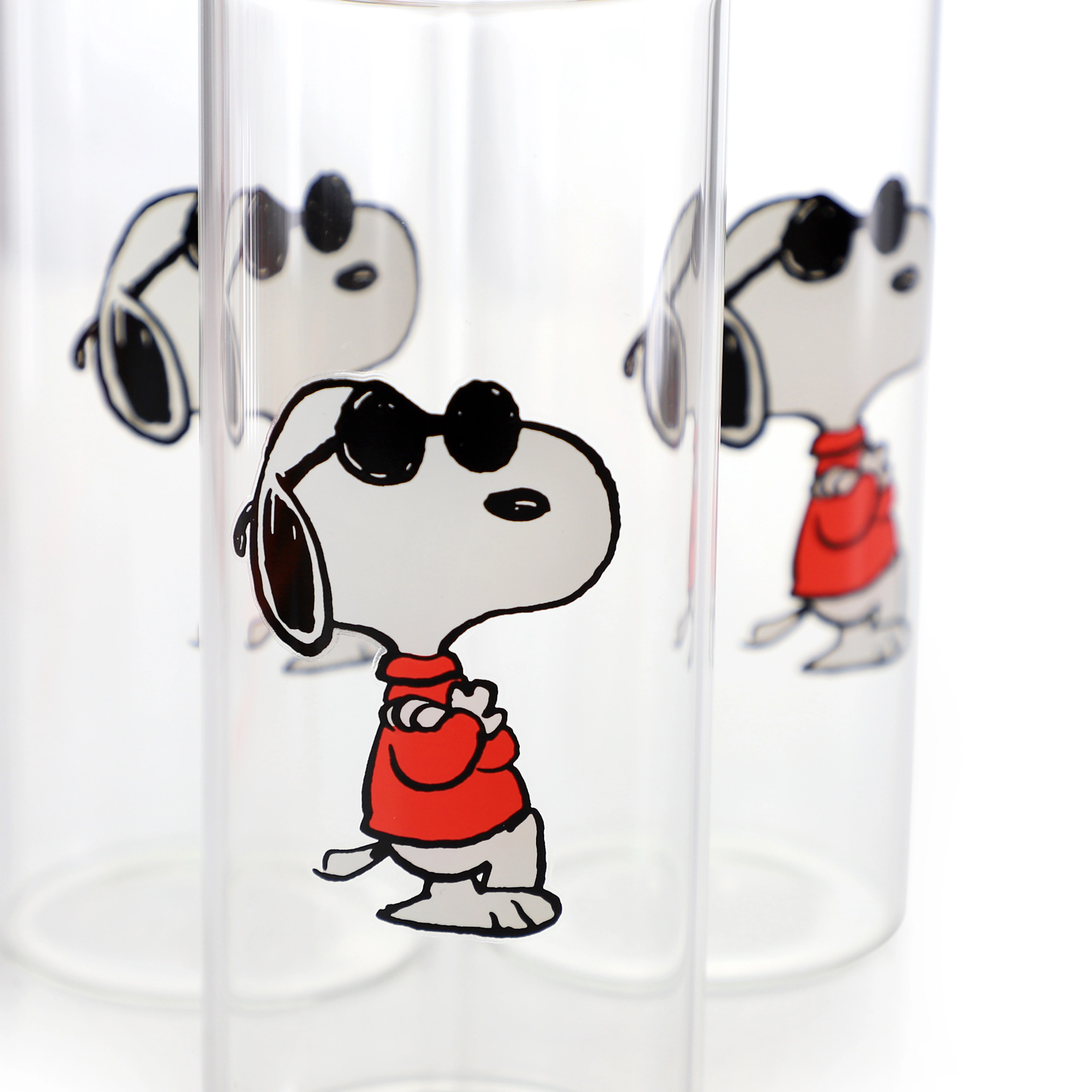 Peanuts Happy Sips Snoopy and Woodstock 6 Piece 23 Ounce Glass Tumbler with Straw and Bamboo Lid in Orange