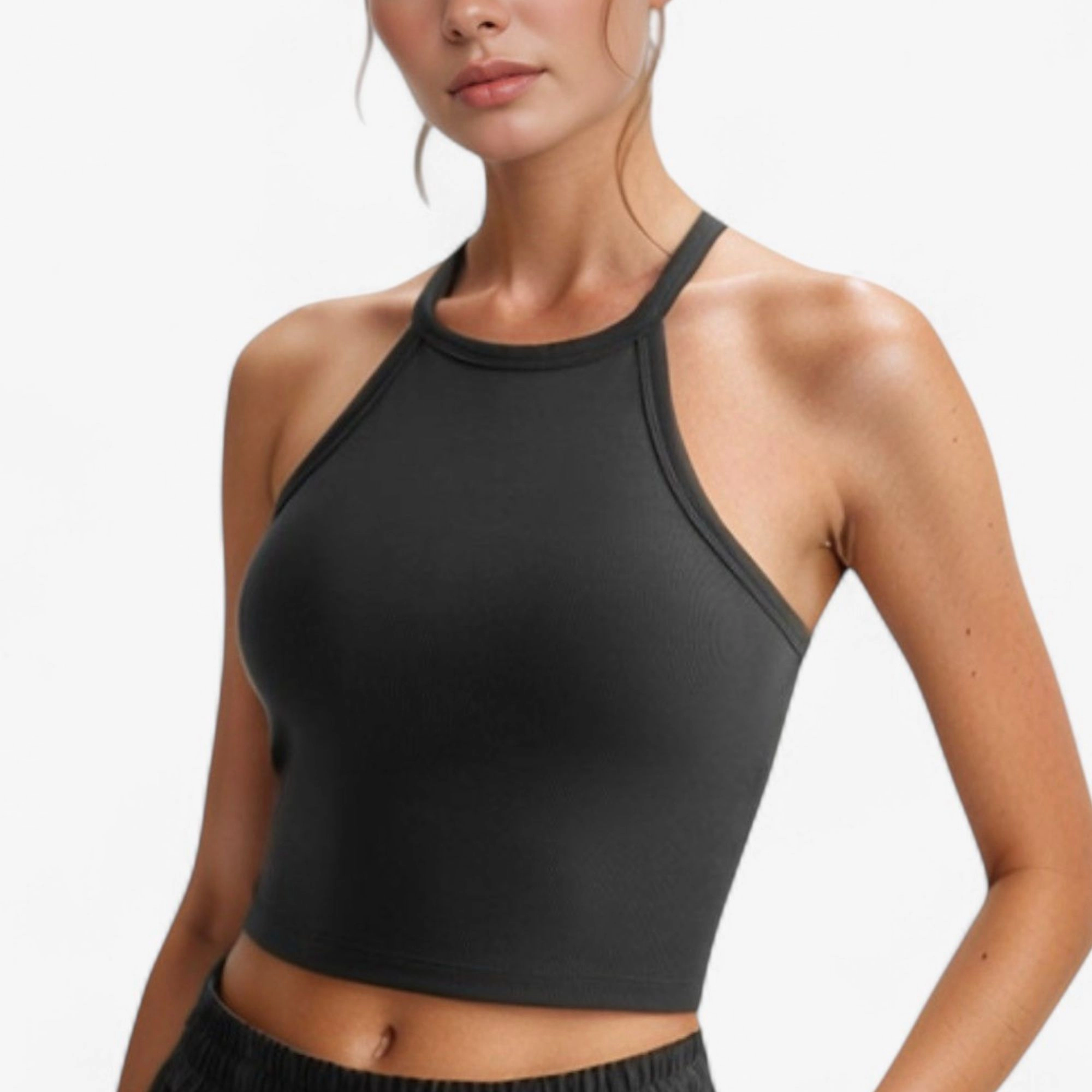 Anna-Kaci Women's High Neck Cropped Tank Top with Racer Style Straps and Seamless Fit for Active Casual Wear