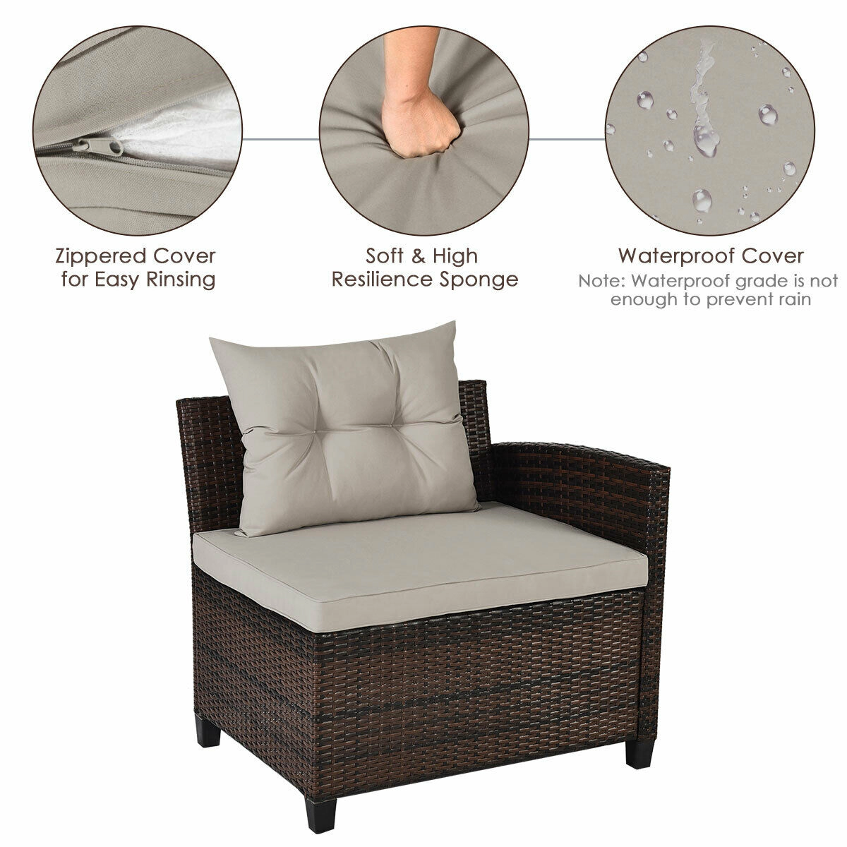 SUGIFT Curved Sectional Seating and Round Table 4-Piece Outdoor Wicker Sofa Set