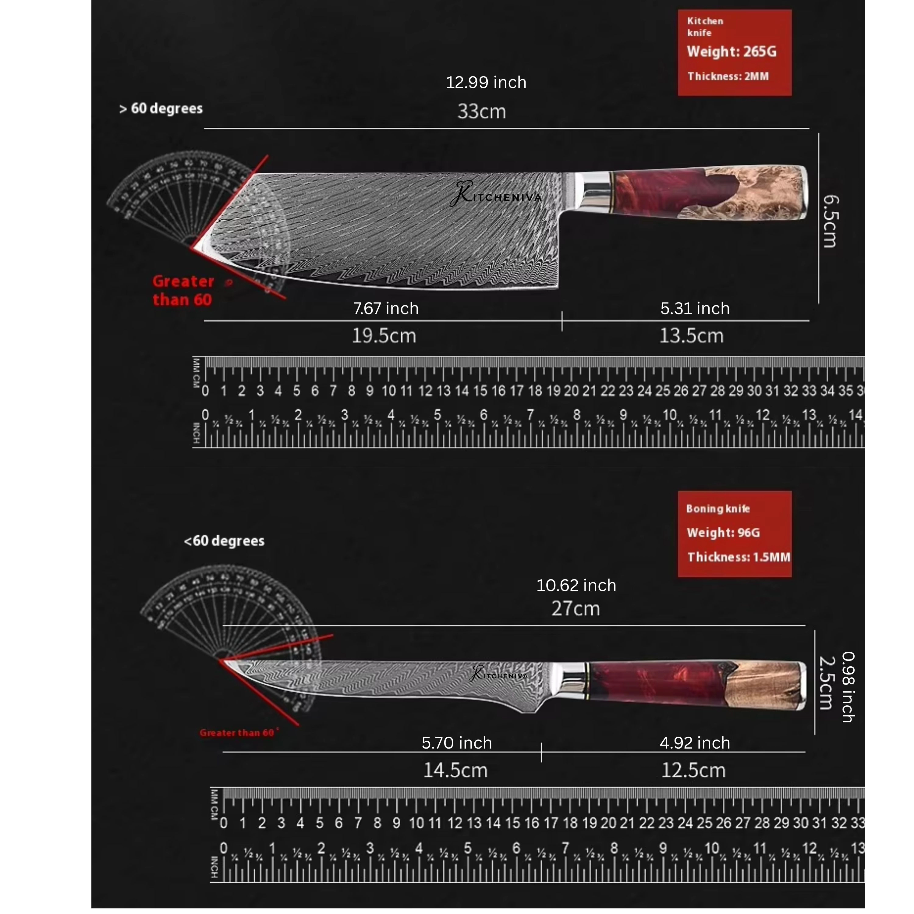 Kitcheniva 6-Piece VG10 Core  Japanese Style Knife Set With Wood Resin Handle