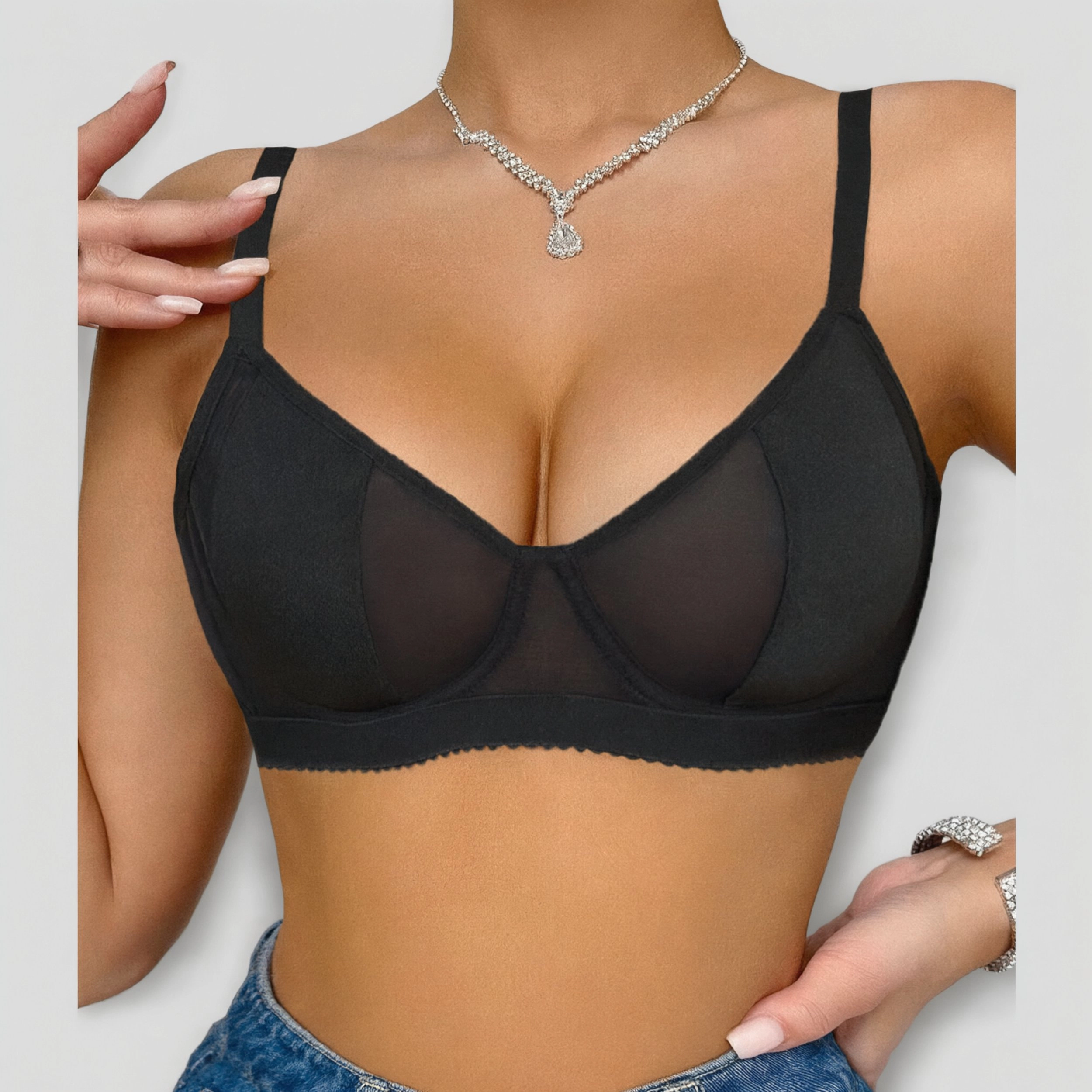 Avidlove Women's Mesh Balconette Underwire Unlined Bra