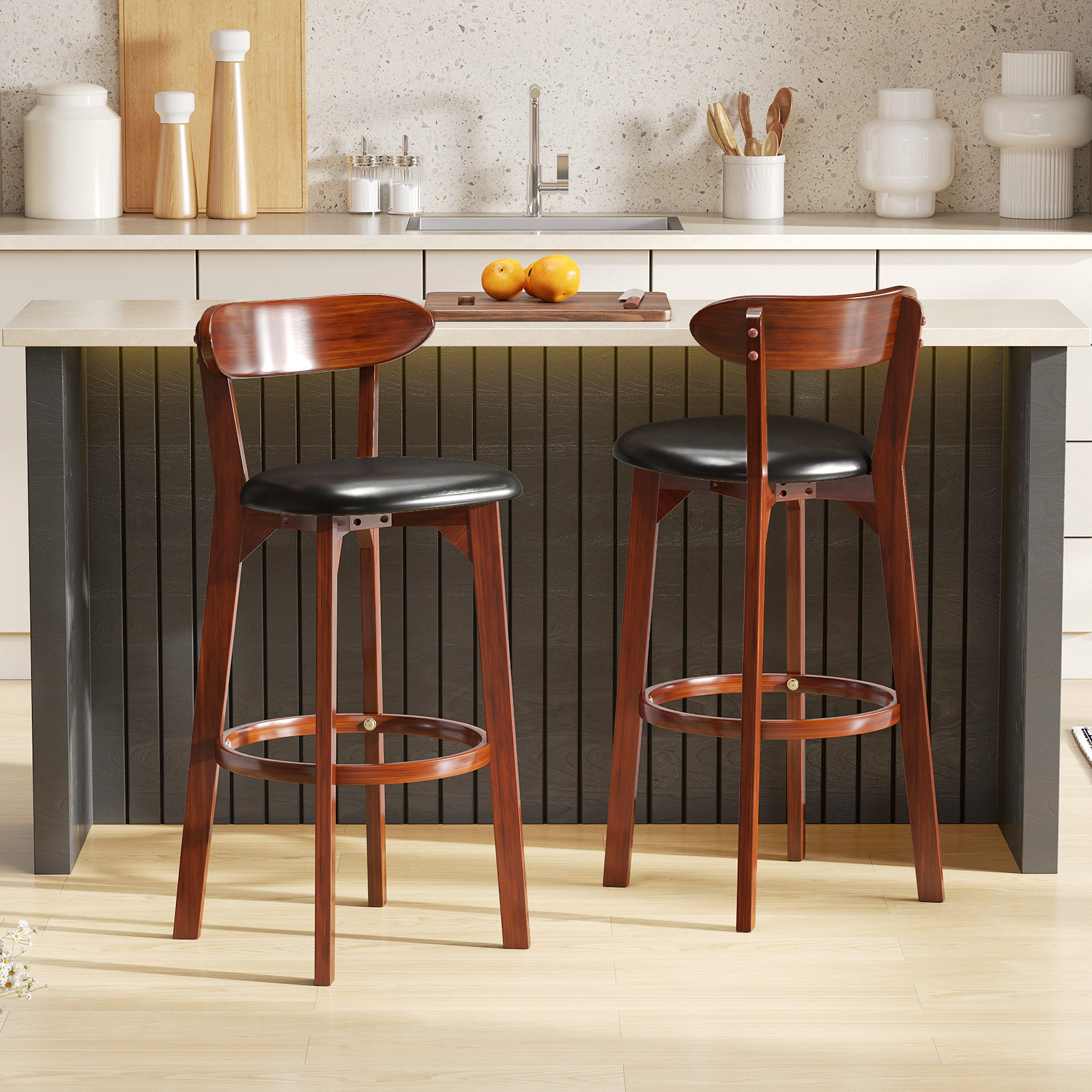 SUGIFT Set of 2 Modern Armless Upholstered Cushioned Seat Island Dining Chairs 275-lb Capacity Walnut Black