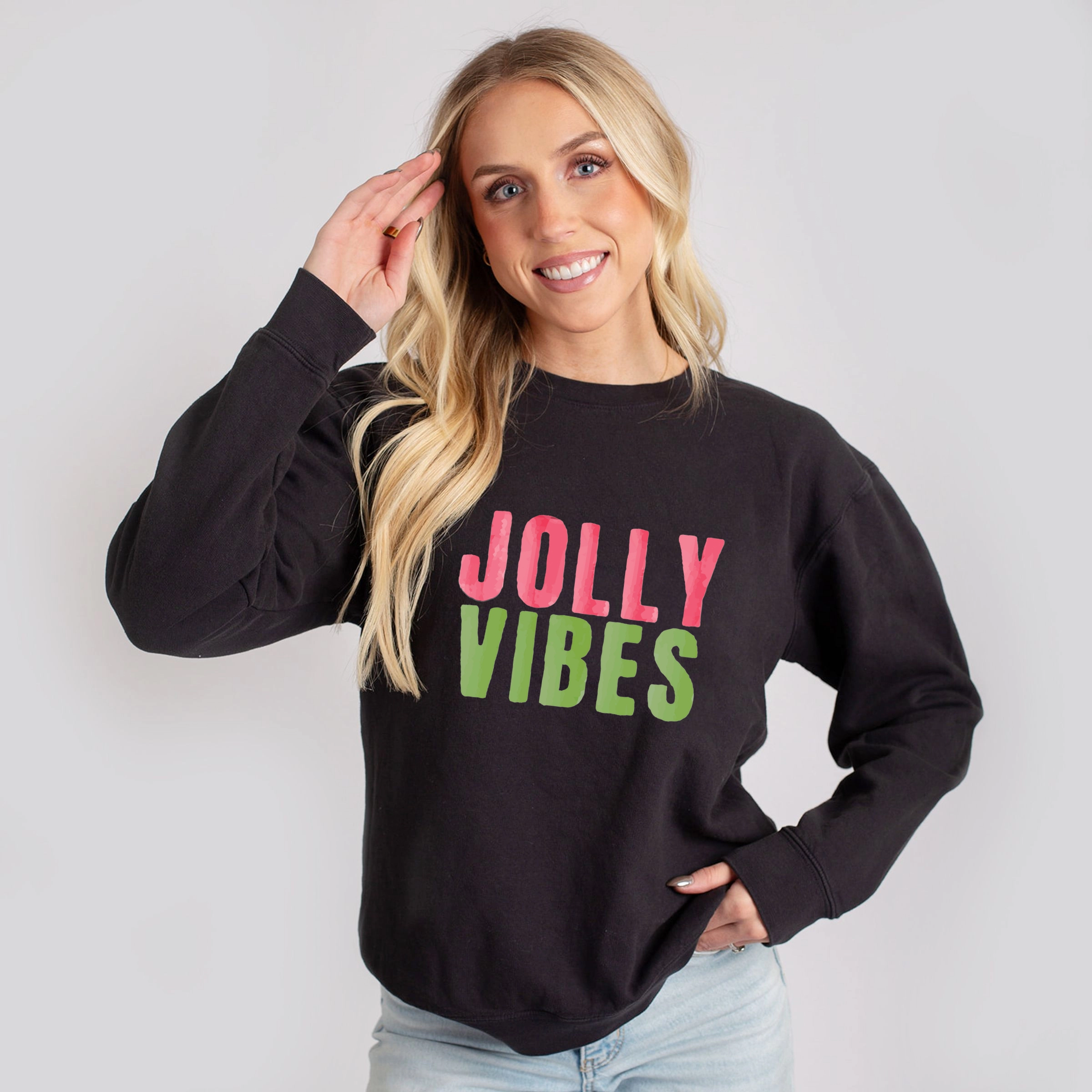 Simply Sage Market - Women's Lightweight Garment Dyed Sweatshirt Jolly Vibes Watercolor