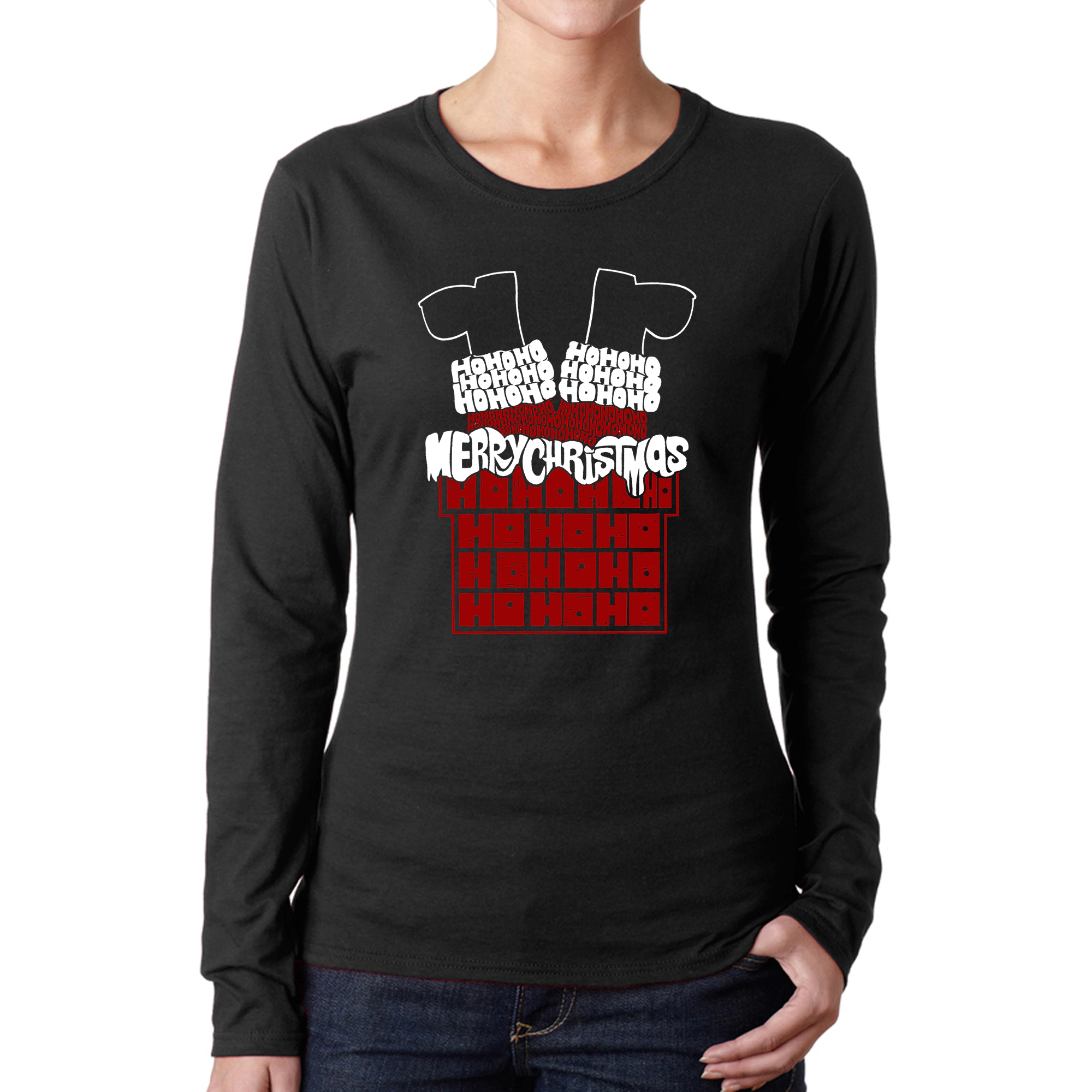 LA Pop Art Women's Word Long Sleeve T-Shirt - Chimney Santa