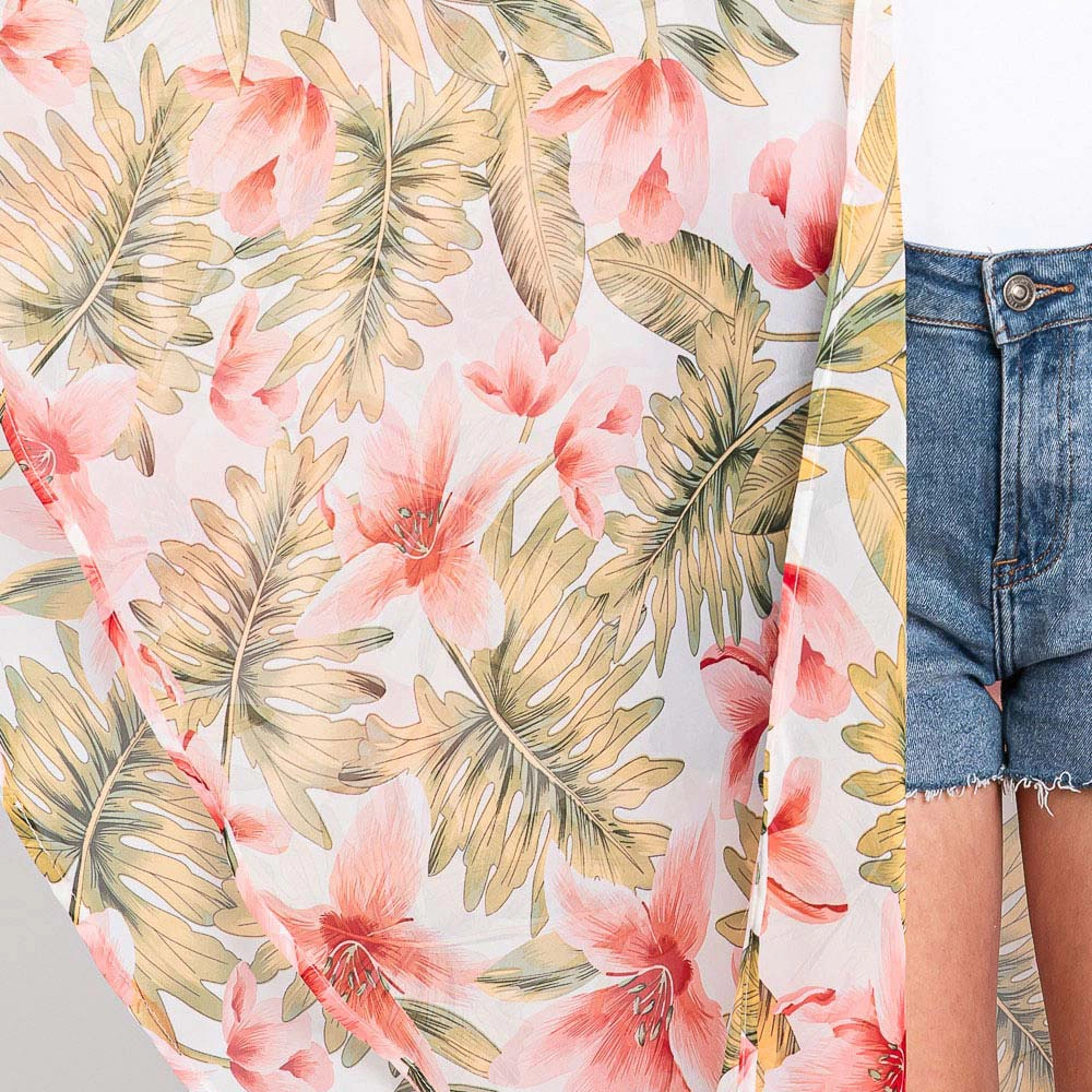 TRUEDAMES Women Tropical Leaves Print Shawl Cover-Up Kimono Poncho