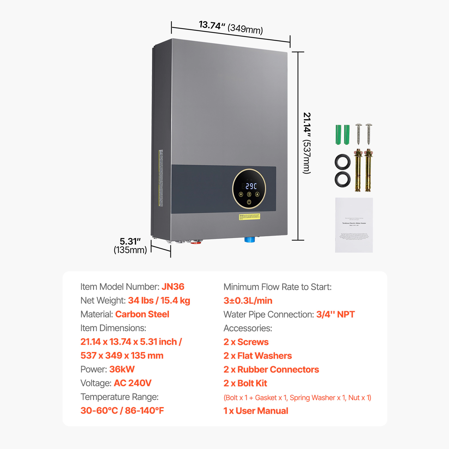 HONGGE Tankless Electric Water Heater Instant Hot Water Heater Under Sink On Demand for Bathroom Kitchen Office with