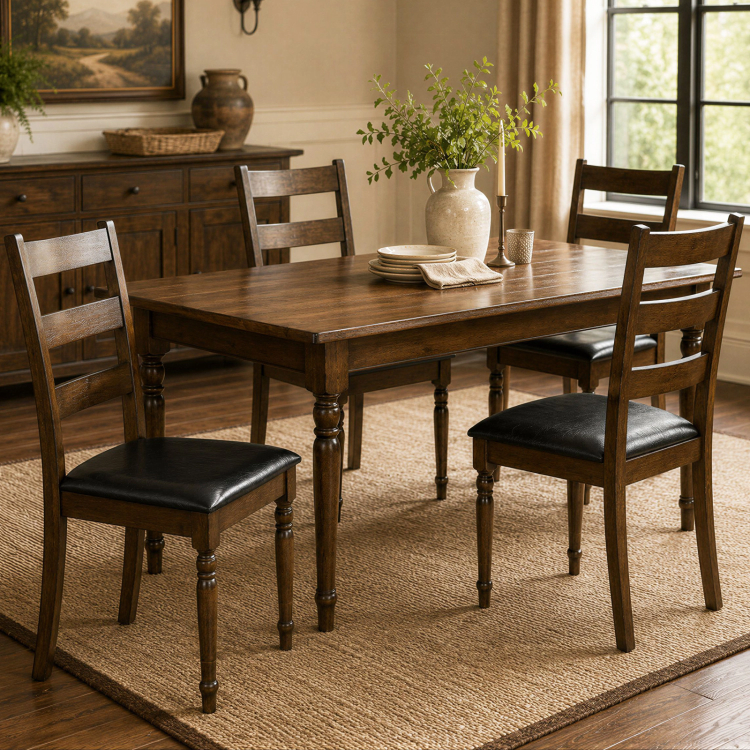 LJG Farmhouse PU Leather Upholstered Dining Chairs Set of