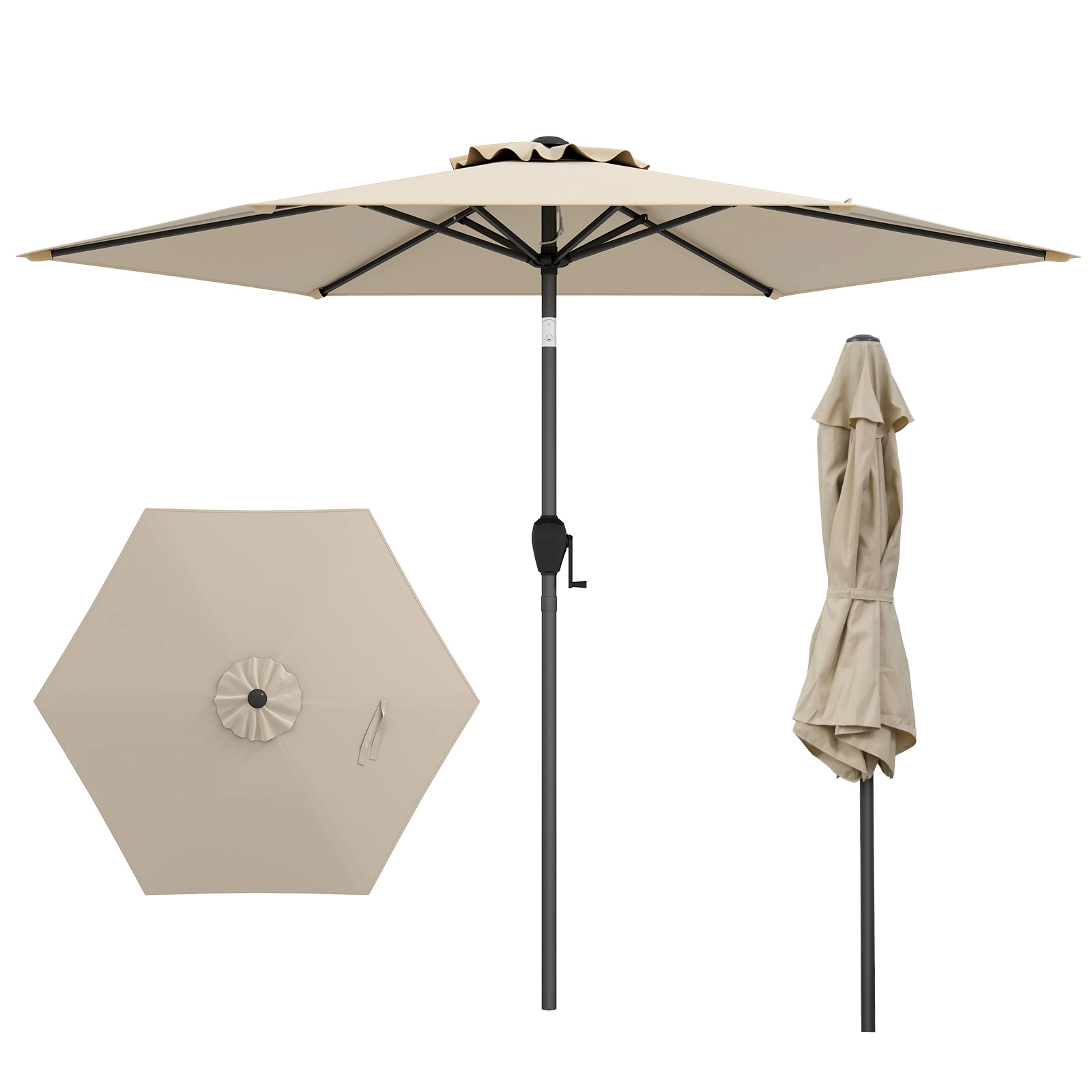 SUGIFT 7.5-ft Outdoor Heavy Duty Market Patio Umbrella with Crank Lift and Push Button Tilt 7.2-ft Tall Beige
