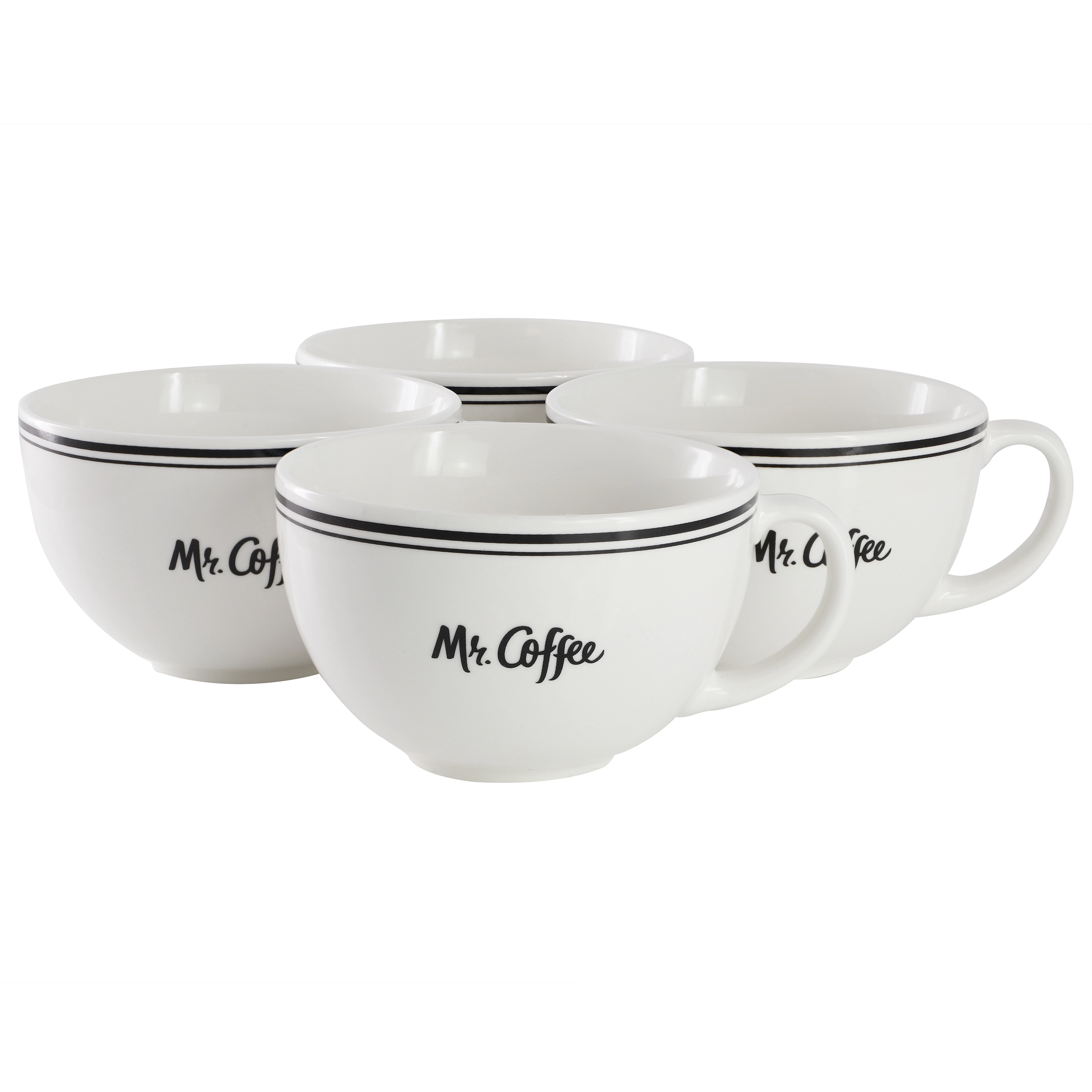 Mr. Coffee Downtown Diner 4 Piece 22 Ounce Fine Ceramic Mug Set in