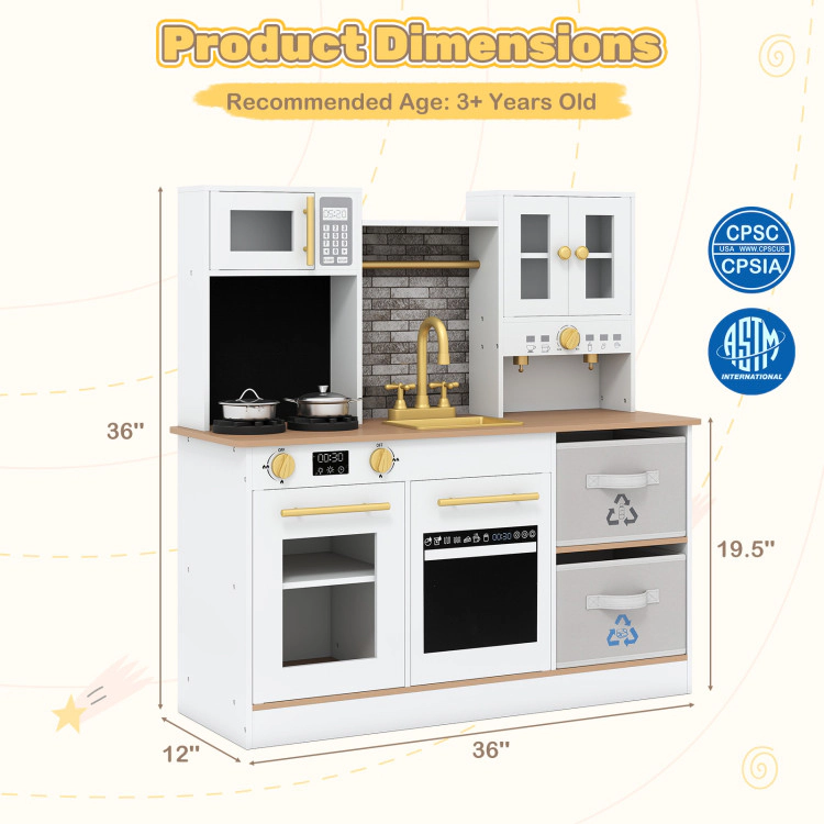 Hivvago Kids Wooden Kitchen Playset with Stoves Sound Light for 3+ Years Old