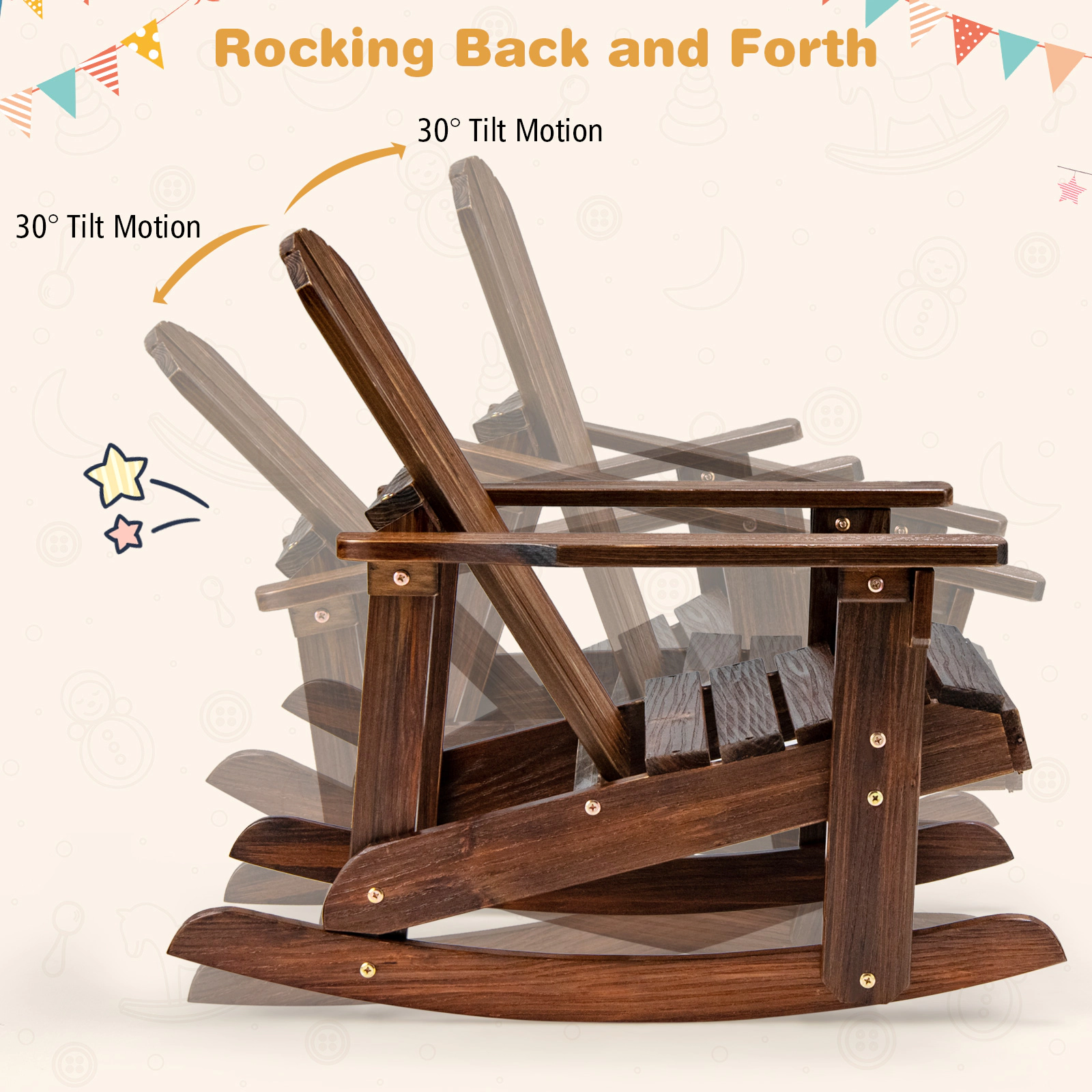 SUGIFT Kids Coffee Brown Adirondack Rocking Chair with Slatted Seat 20-in W 27-in D 24-in H 110-lb Seat Capacity