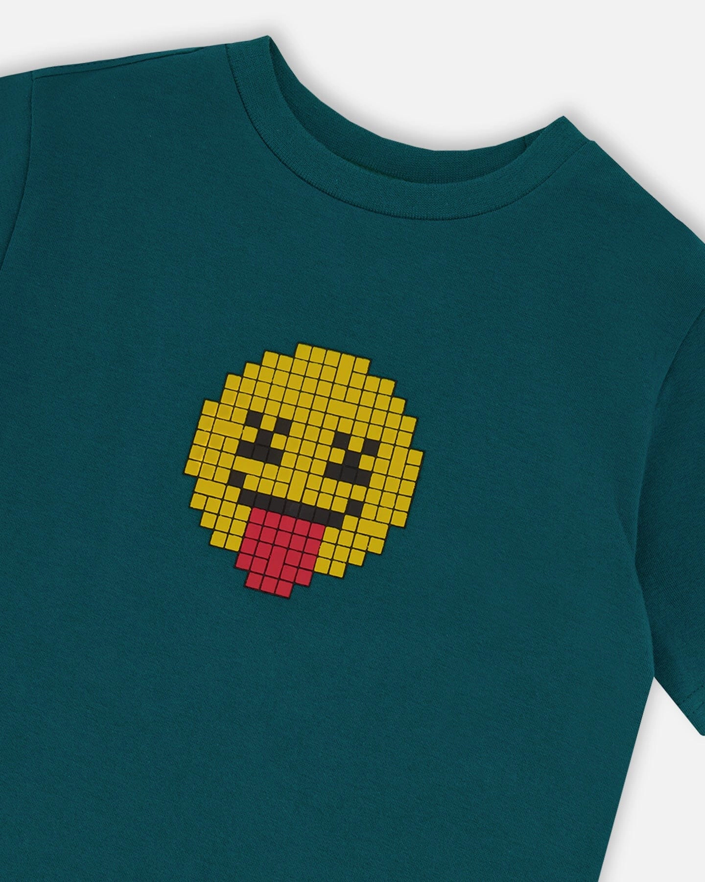 Deux par Boys Organic Cotton Jersey Pixel Smiley Face Graphic Print T-Shirt