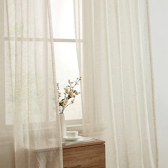 HLC.ME Lena Burlap Flax Linen Semi Sheer Privacy Sun Light Filtering Transparent Tab Top Thick Curtains Panels, Set of 2