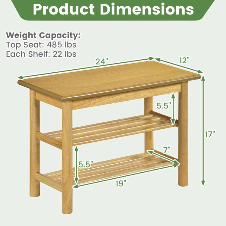 Hivvago Shoe Rack Bench 3-Tier Rubberwood Shoe Changing Bench