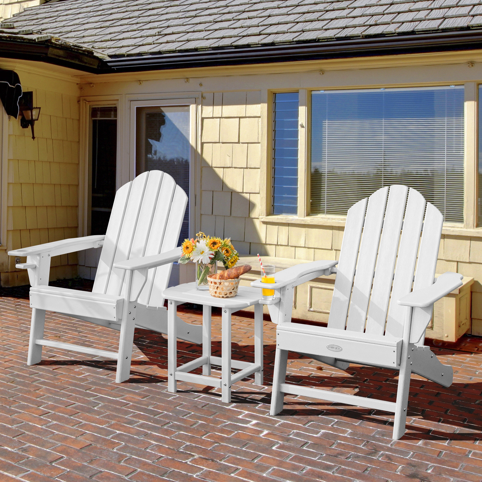 SUGIFT Set of 2 White HDPE Adirondack Outdoor Side Tables, 19 x 14.5 x 18 in