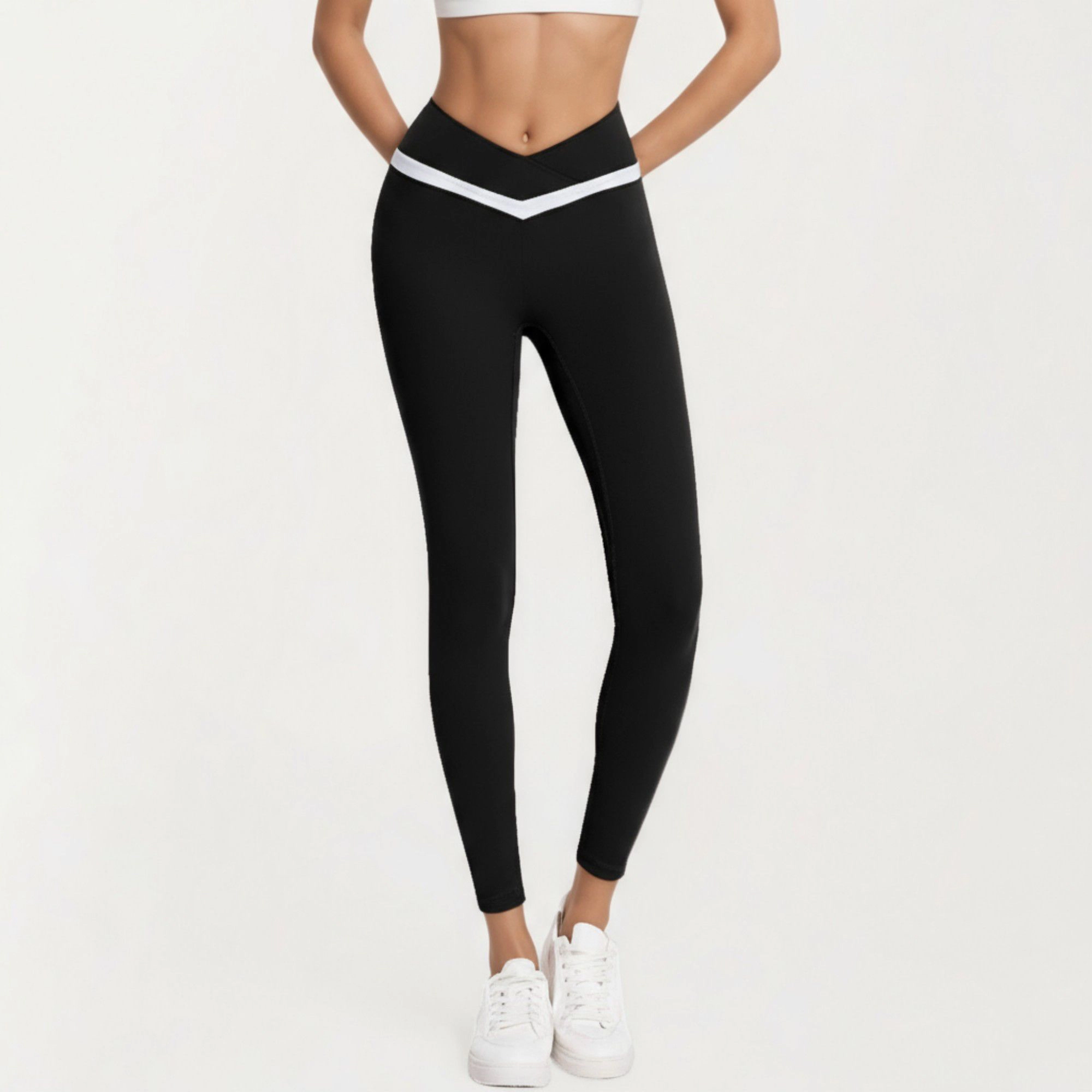 Anna-Kaci Active Women's Crossover Waist Colorblock Full Length Leggings with Stretch Fit Fabric