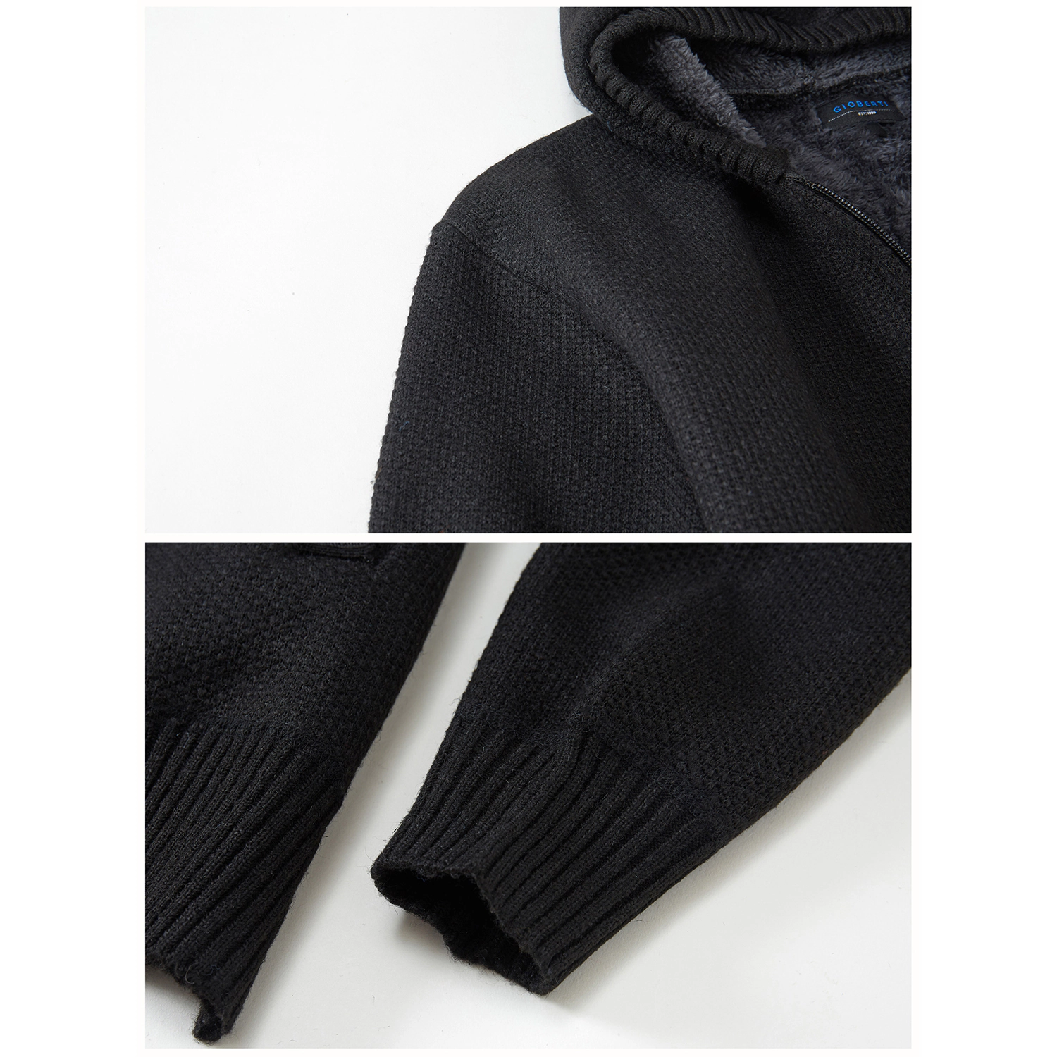 Gioberti Boy's Full Zip Knitted Cardigan Sweater with Hoody and Sherpa Lining