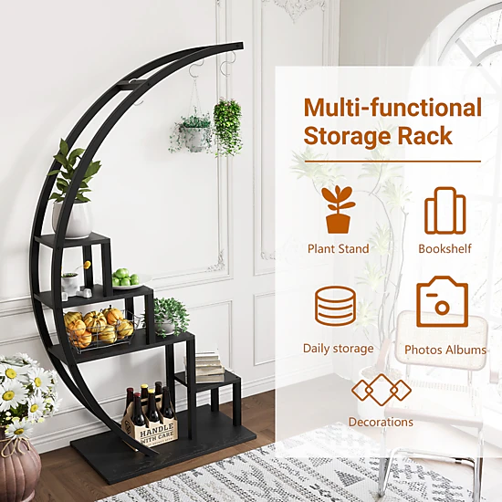 BebreezChic 5-Tier Tall Half-Moon Metal Plant Stand Indoor, Corner ...