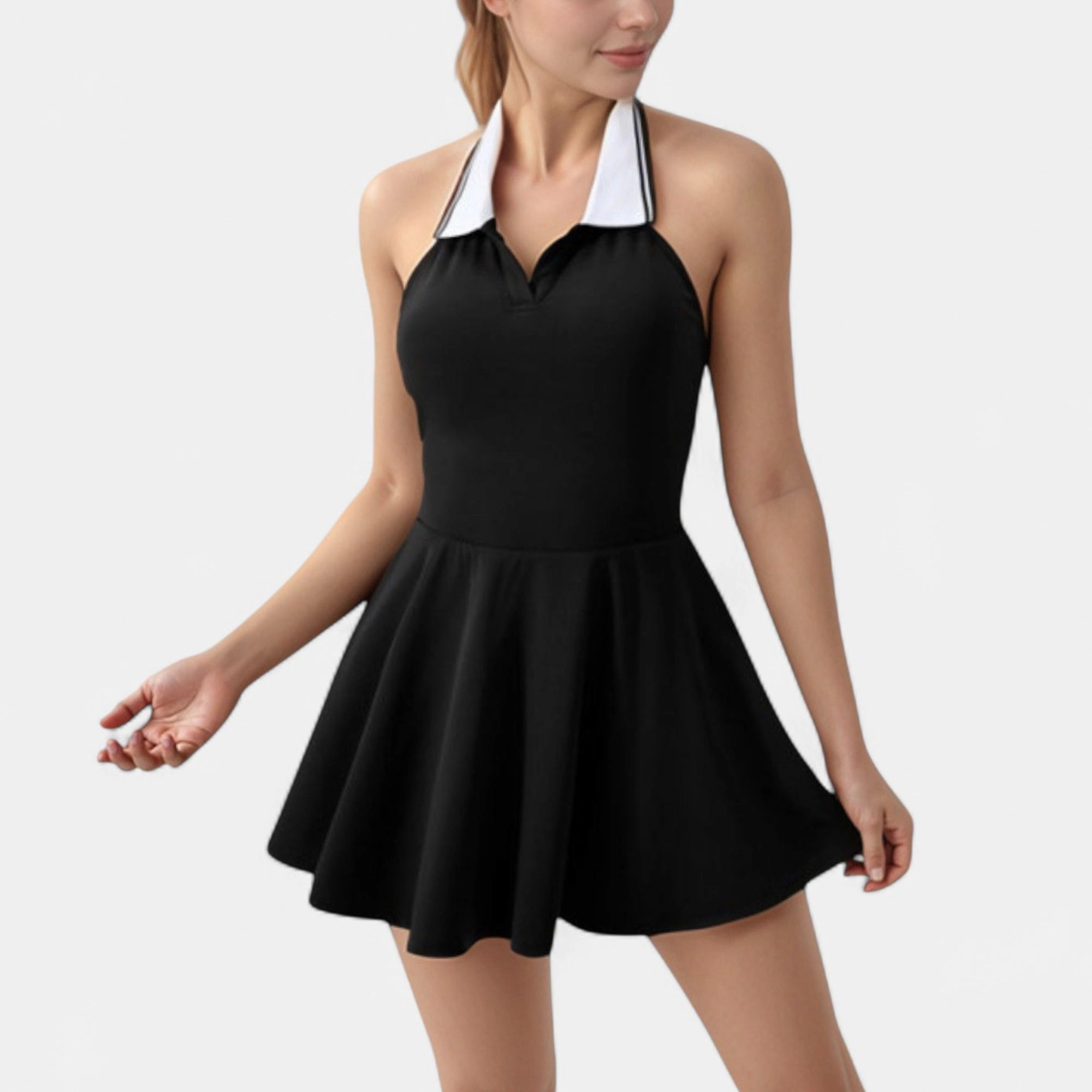 Anna-Kaci Women's Sleeveless Tennis Dress with Polo Collar, Spaghetti Straps and A-Line Skirt