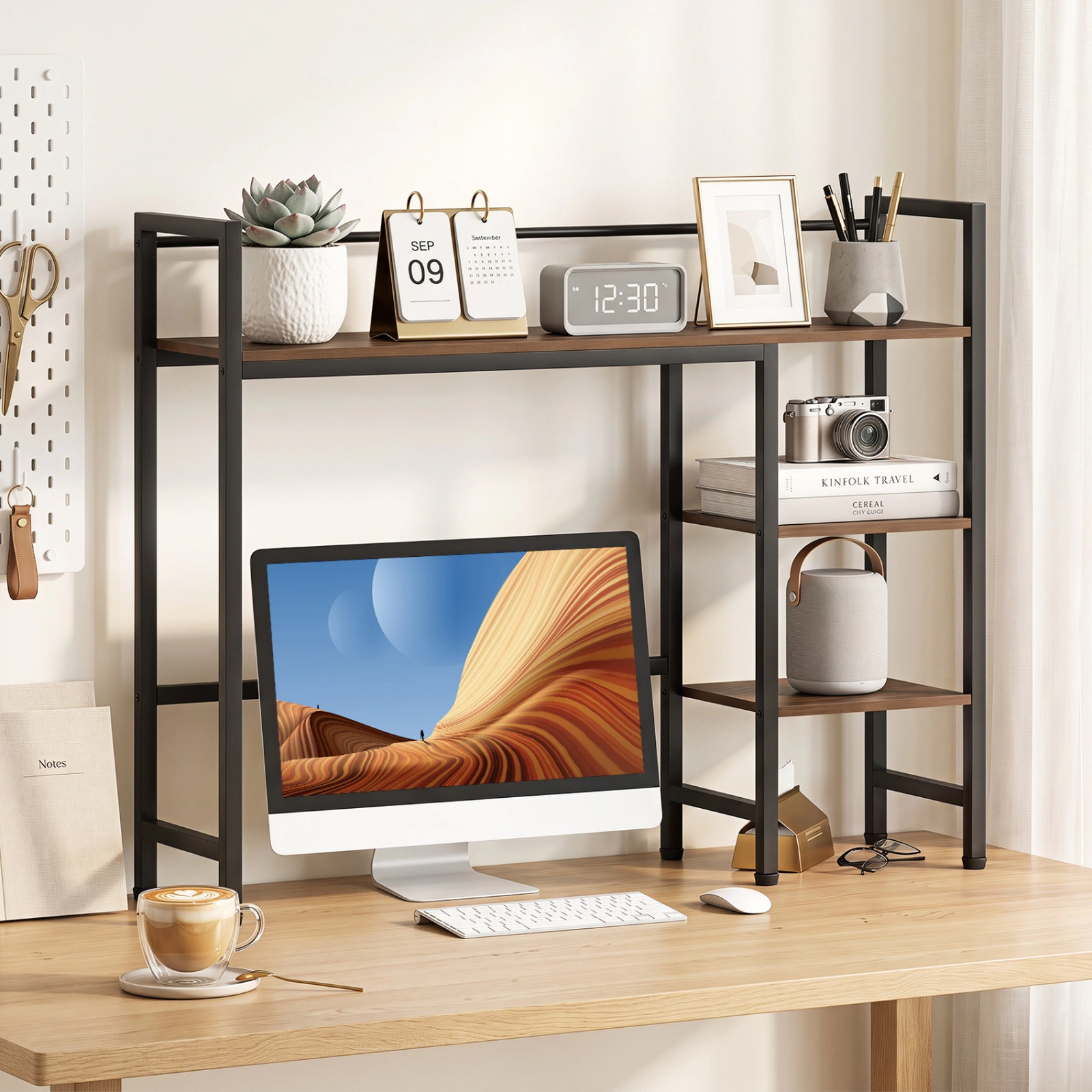 SUGIFT 38.5-in Desktop Bookshelf Monitor Hutch with Reversible Side Rack and 110-lb Top for Home Office