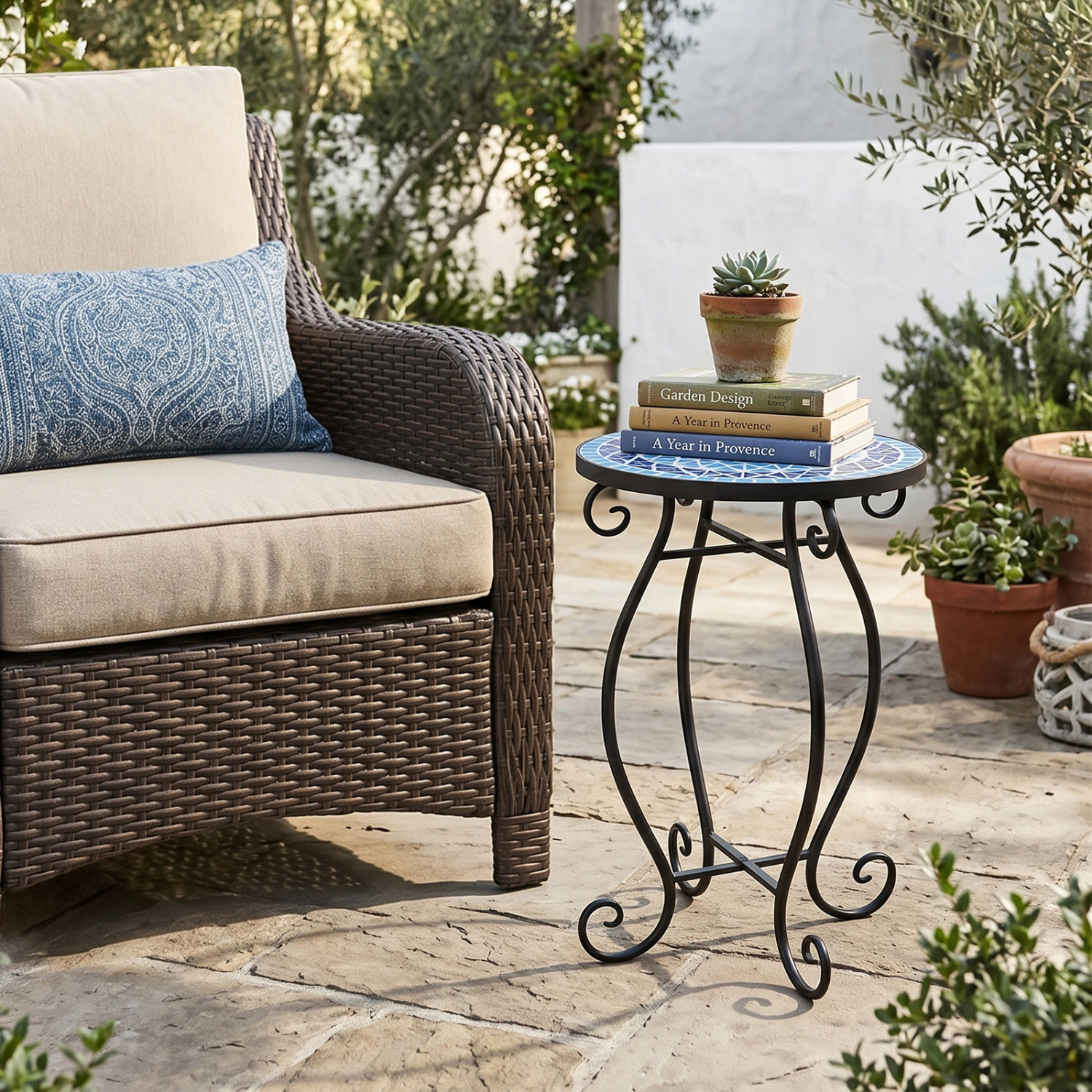 LJG Outdoor Indoor Steel Accent Plant Stand Cobalt Table